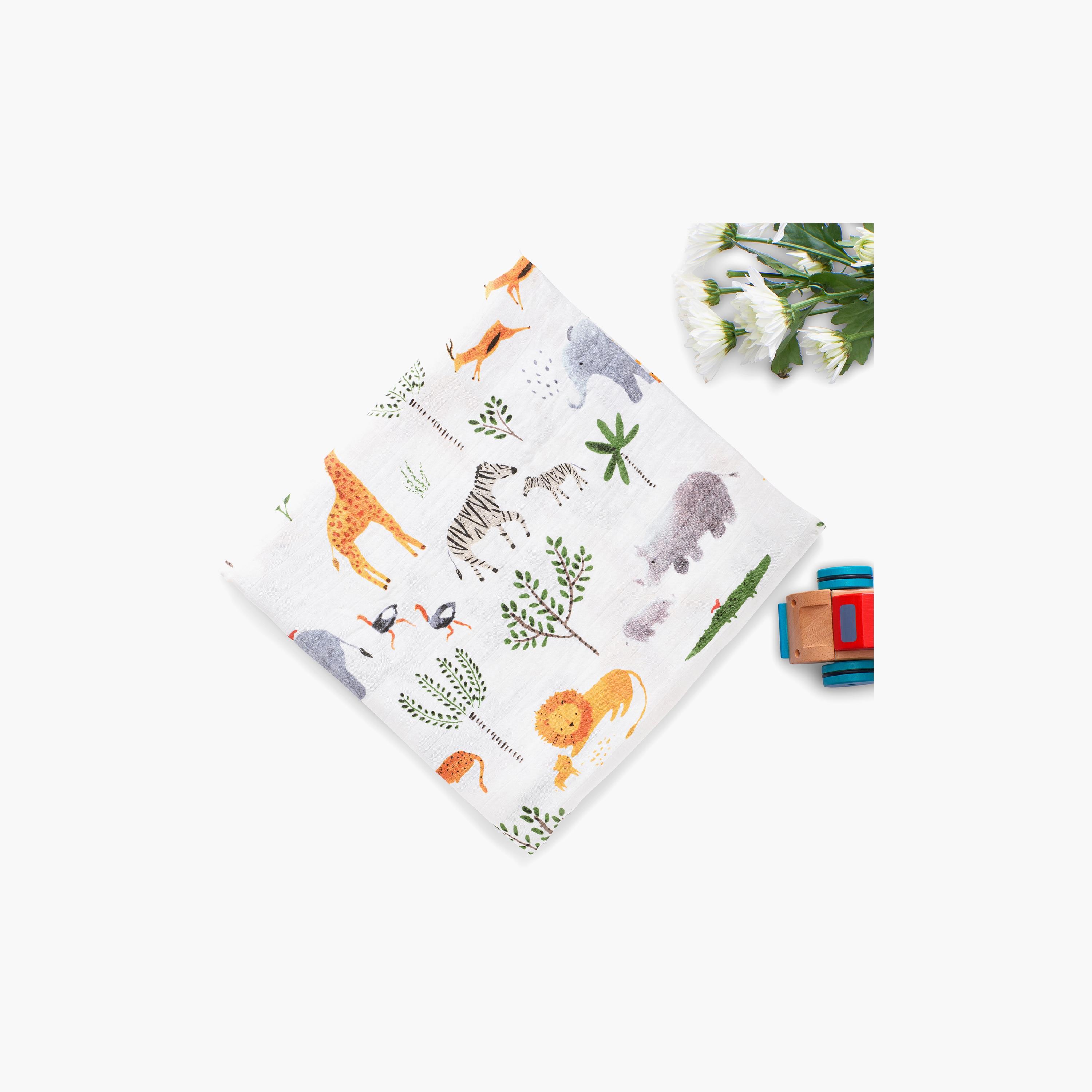 Anvi Baby Bamboo Muslin Swaddle Wrap - The Mighty Jungle-baby-nursery-blanketsandswaddles-blanketsandquilts-image-1