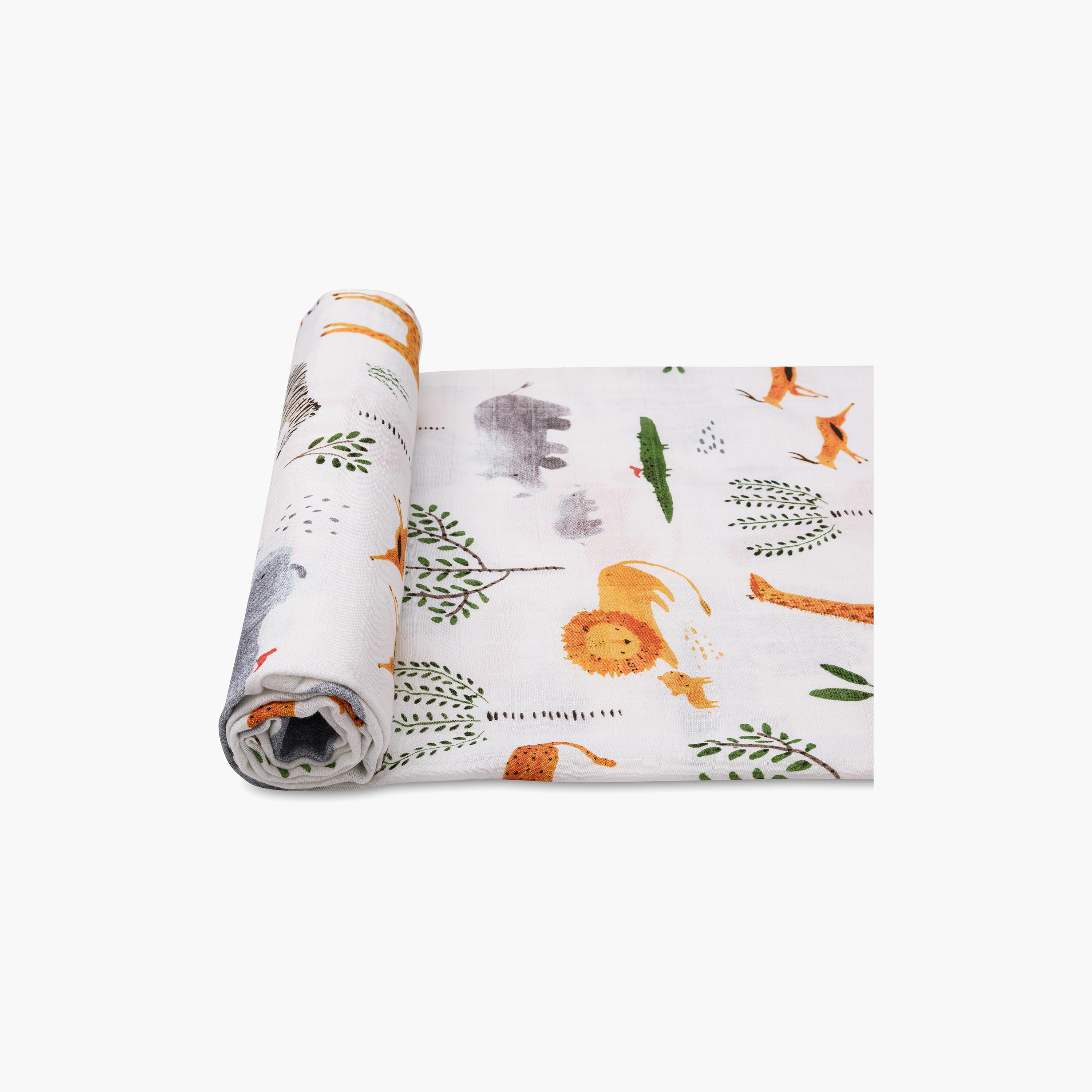 Anvi Baby Bamboo Muslin Swaddle Wrap - The Mighty Jungle-baby-nursery-blanketsandswaddles-blanketsandquilts-image-2