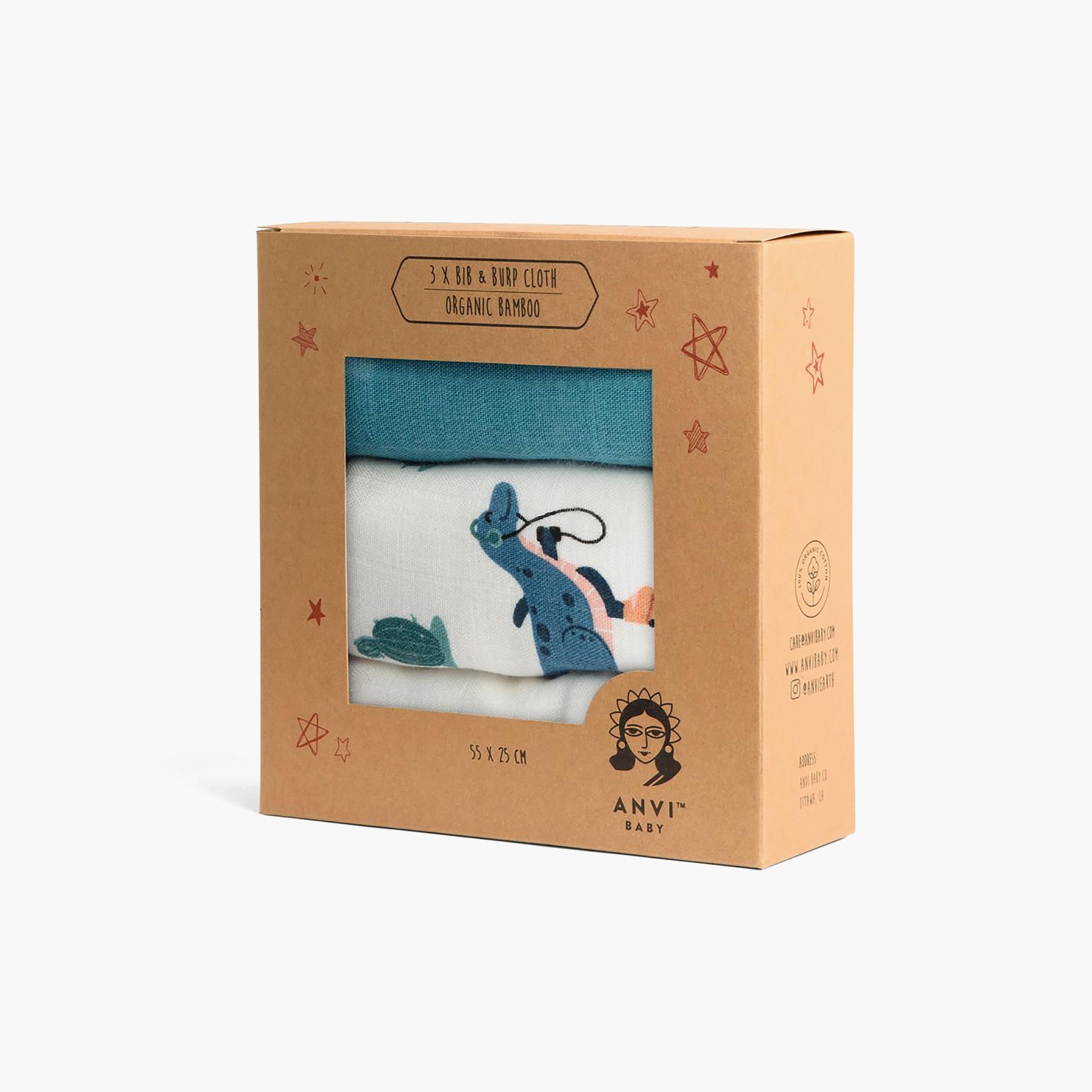 Anvi Baby 3-Piece Organic Bamboo Burp & Bib Cloth - Dino Circus-baby-feeding-bibs-image-2