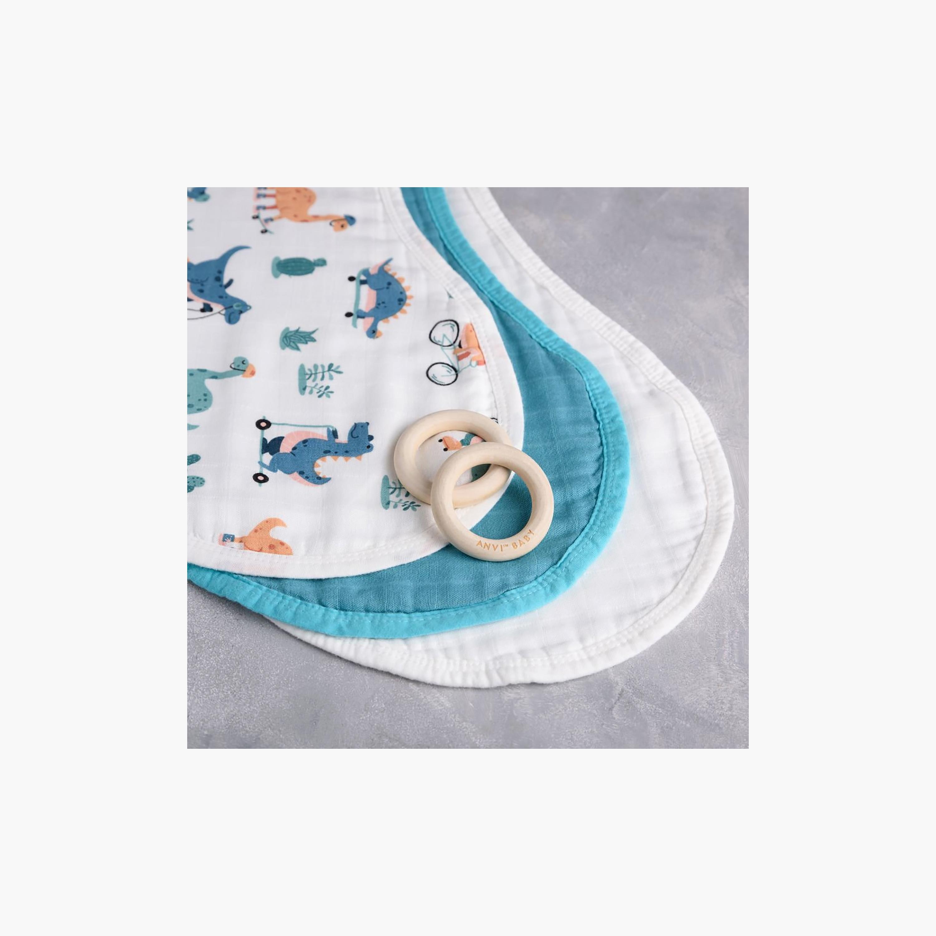 Anvi Baby 3-Piece Organic Bamboo Burp & Bib Cloth - Dino Circus-baby-feeding-bibs-image-3