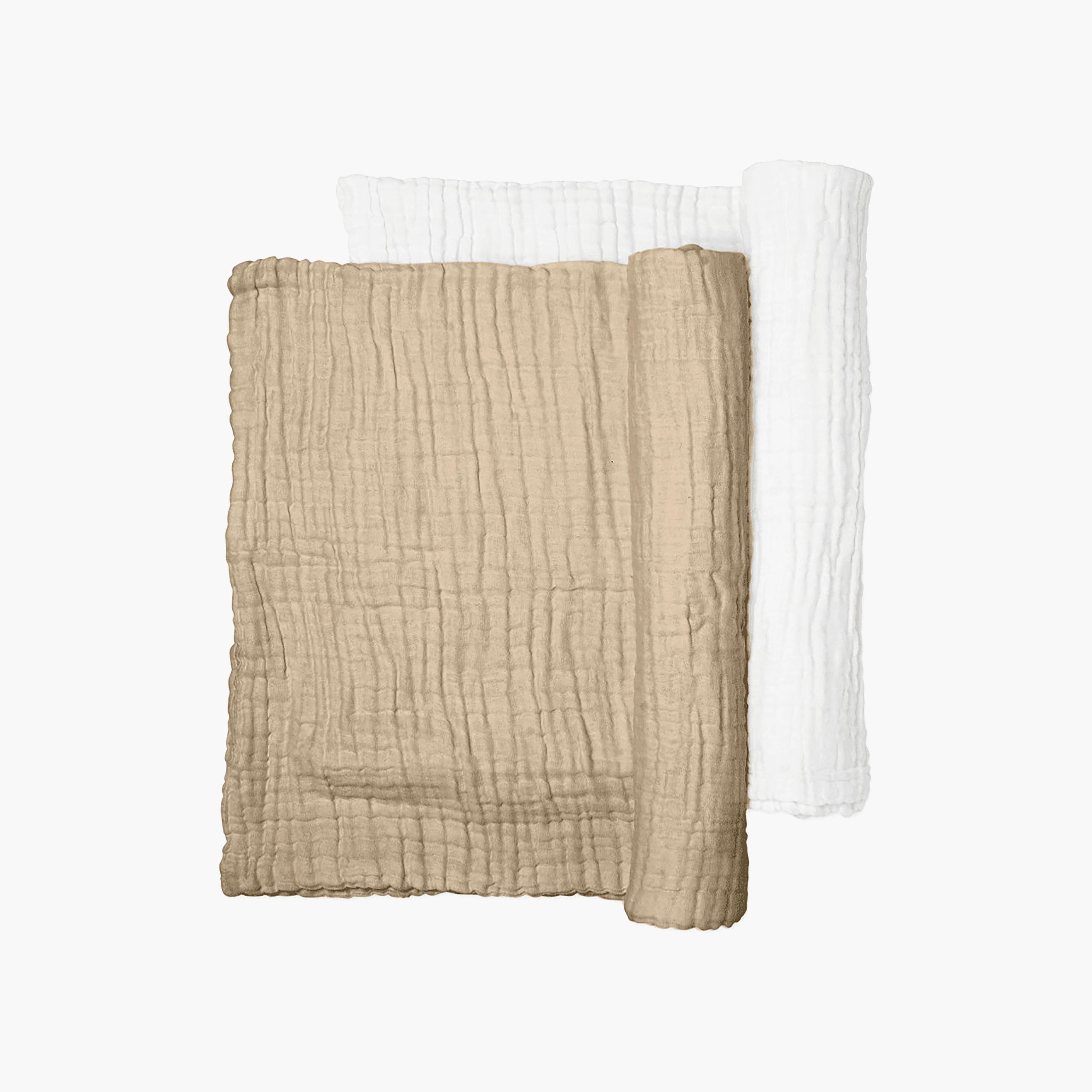 Anvi Baby 2-Piece Organic Muslin Bath Towel - Tan Brown & White-baby-bathandcare-towels-image-1