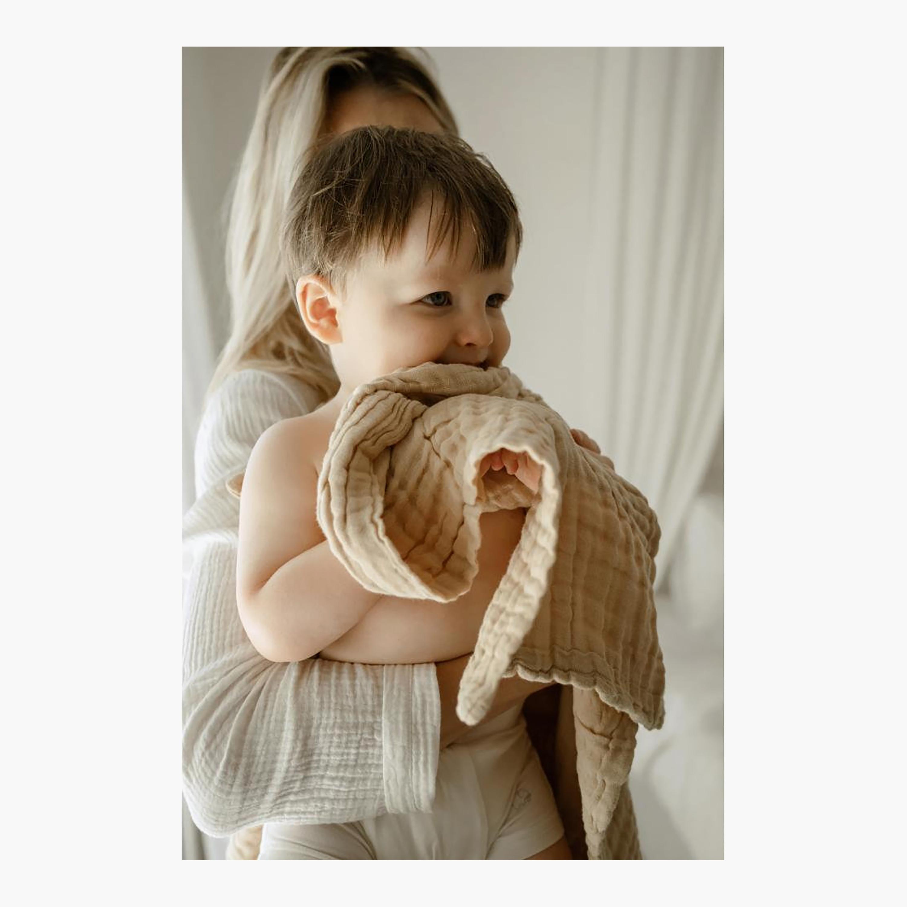 Anvi Baby 2-Piece Organic Muslin Bath Towel - Tan Brown & White-baby-bathandcare-towels-image-5
