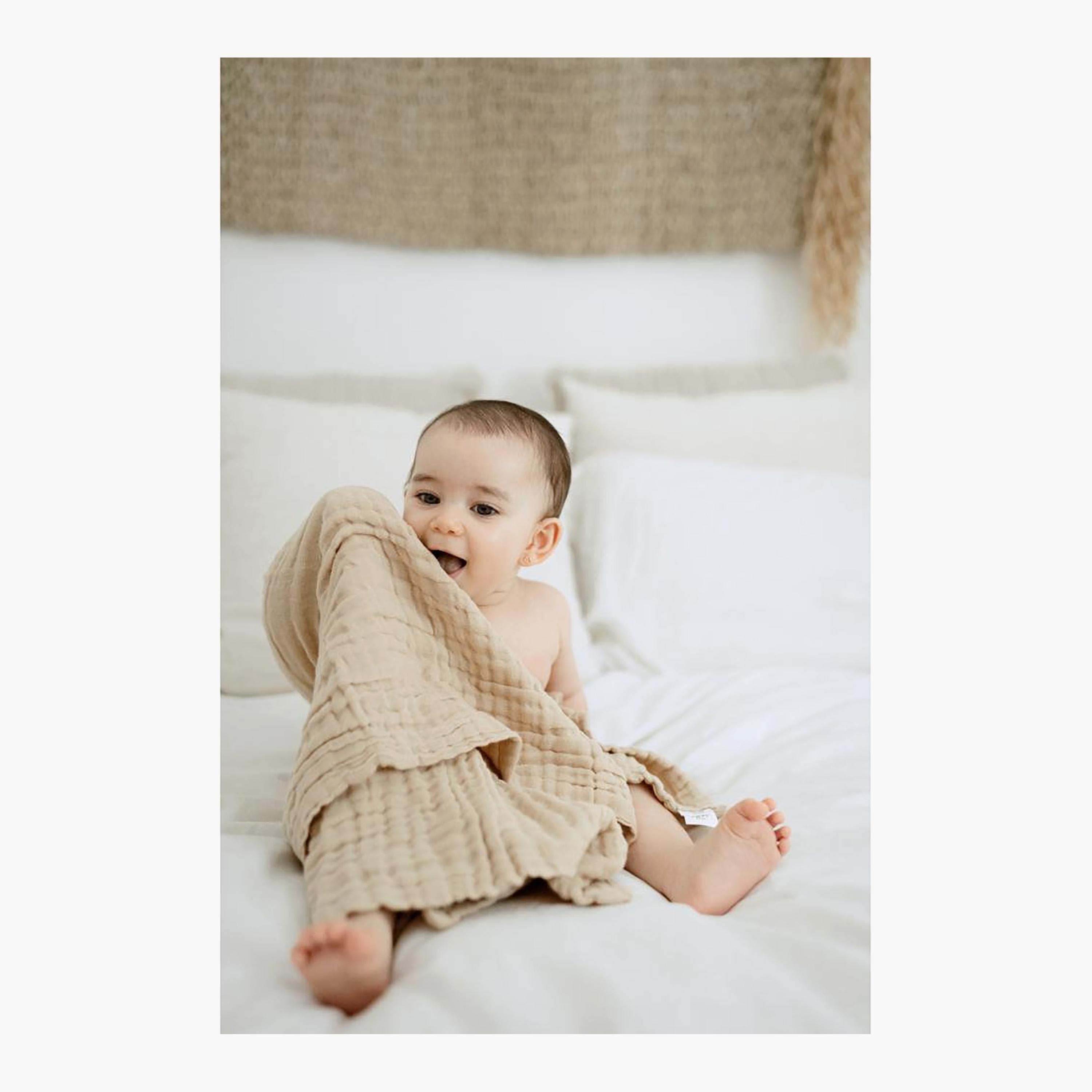Anvi Baby 2-Piece Organic Muslin Bath Towel - Tan Brown & White-baby-bathandcare-towels-image-6