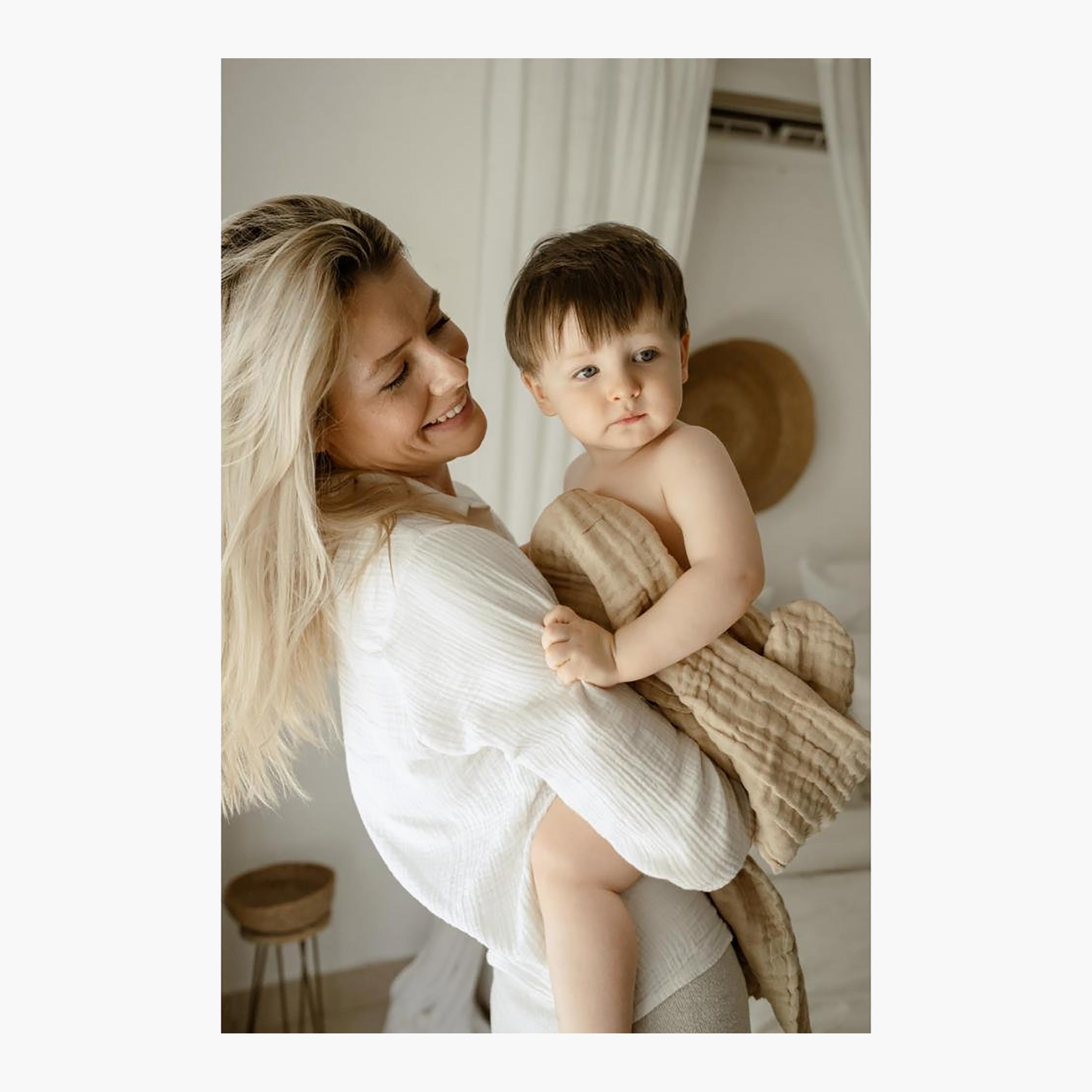 Anvi Baby 2-Piece Organic Muslin Bath Towel - Tan Brown & White-baby-bathandcare-towels-image-7