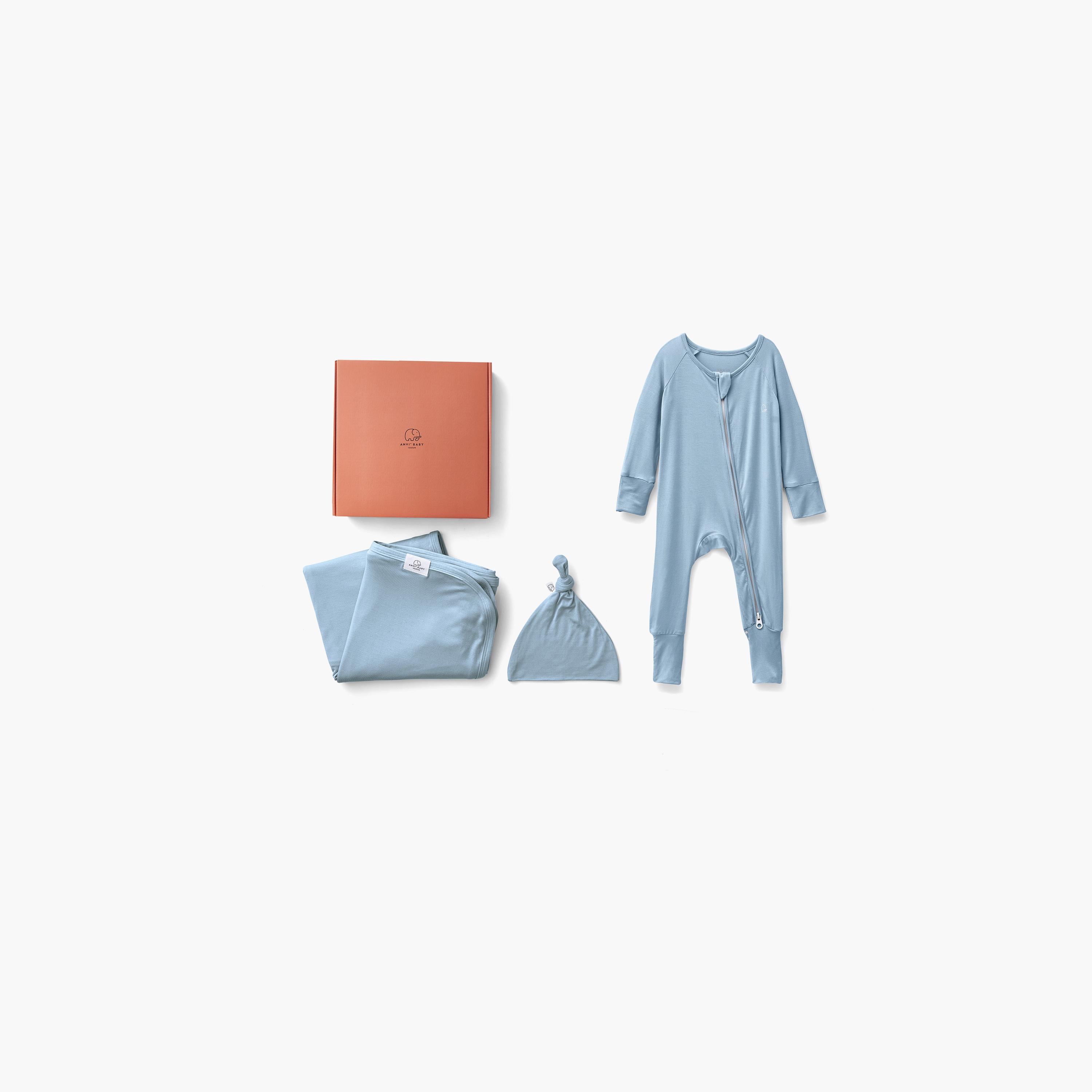 Anvi Baby Couture Swaddle, Sleep Suit & Beanie Set - Celestial Blue - 0-3 Months-baby-nursery-blanketsandswaddles-blanketsandquilts-image-1