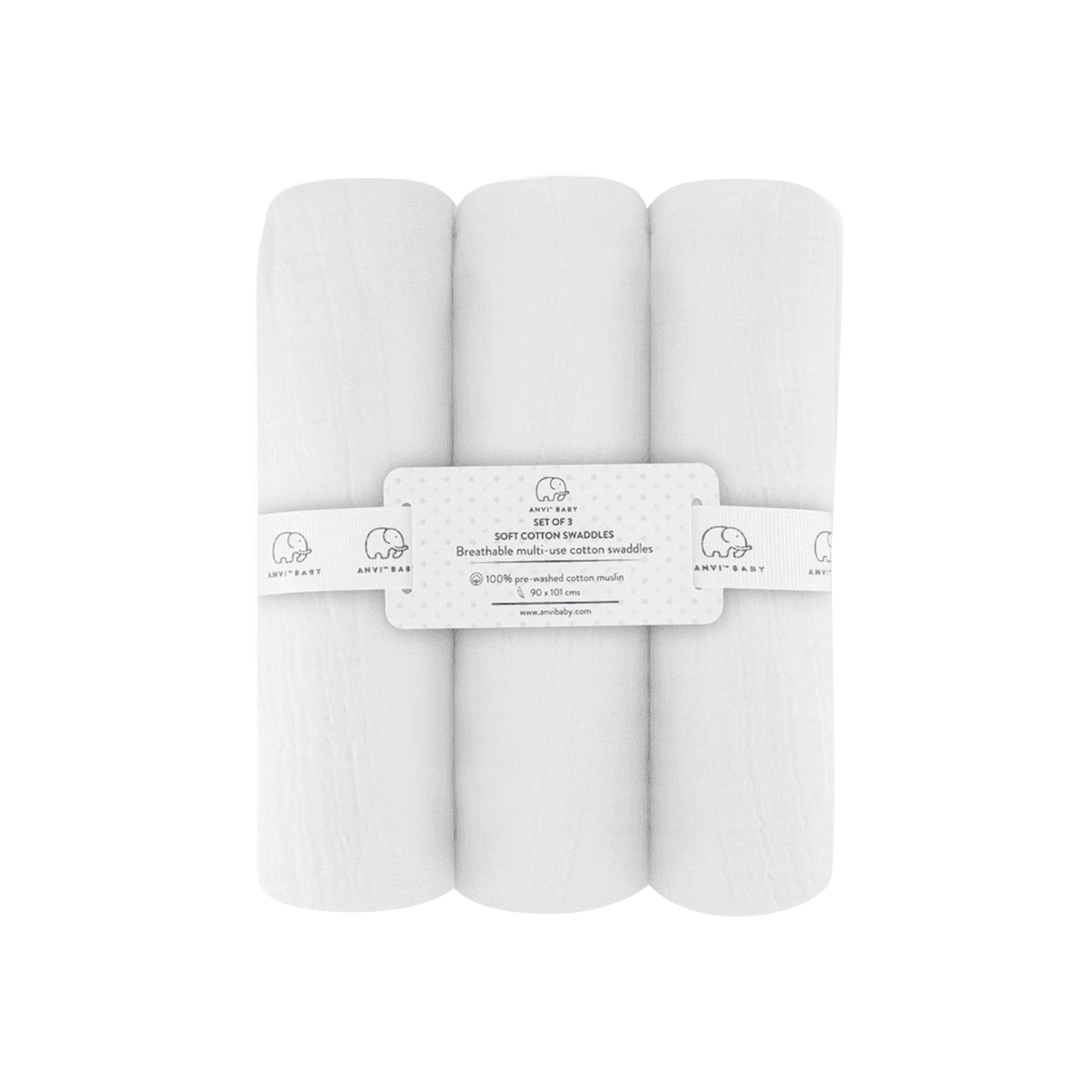 Anvi Baby 3-Piece Cotton Swaddle - White-baby-nursery-blanketsandswaddles-blanketsandquilts-image-2