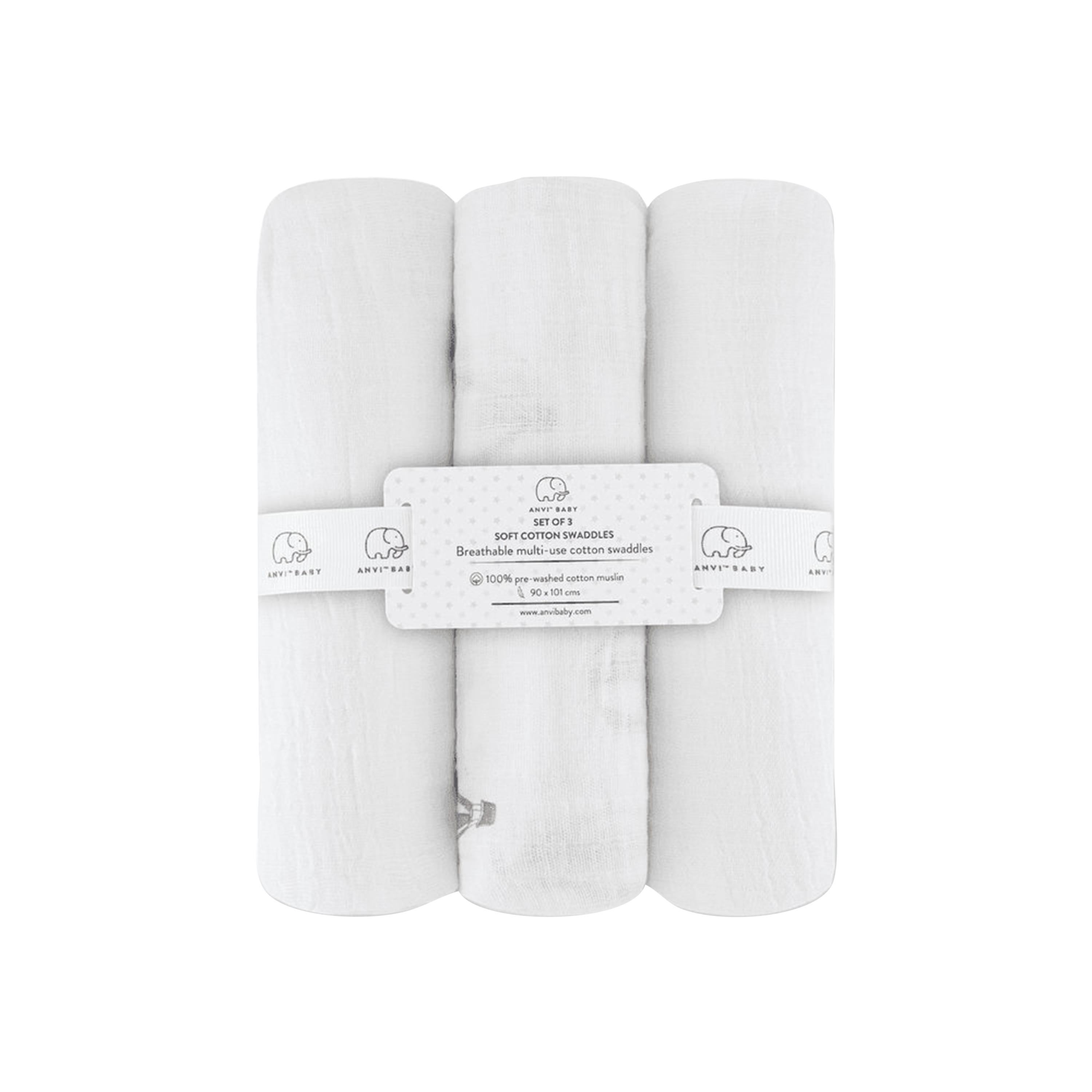 طقم قماط قطن 3 قطع - بالونات - أبيض من أنفي بيبي-baby-nursery-blanketsandswaddles-blanketsandquilts-image-2