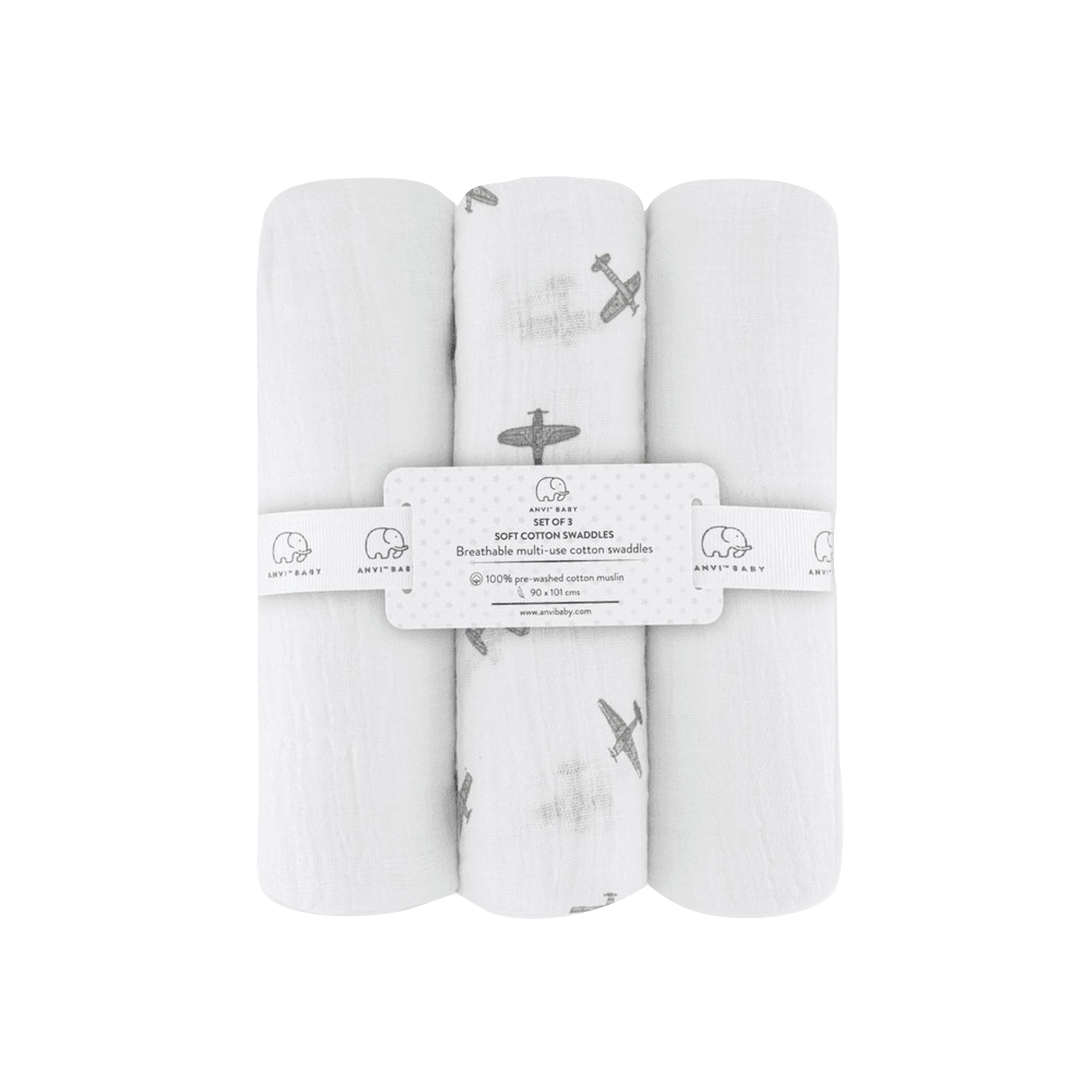 Anvi Baby 3-Piece Cotton Swaddle - Airplane - White-baby-nursery-blanketsandswaddles-blanketsandquilts-image-2