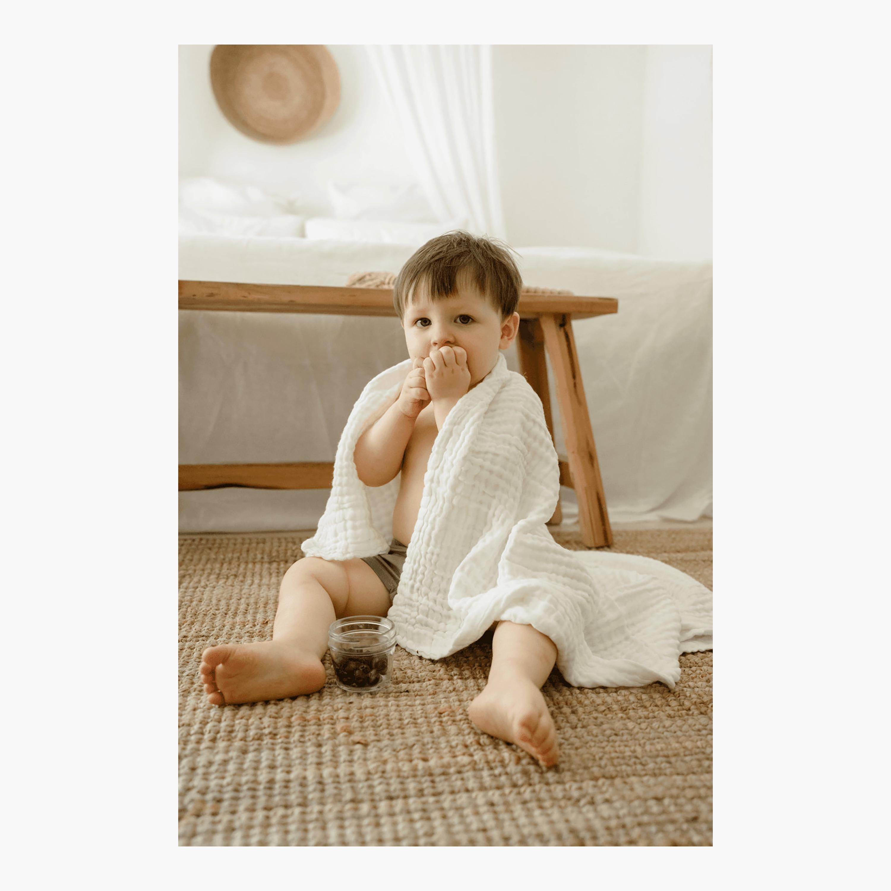 Anvi Baby 3-Piece 100% Organic Cotton Muslin Bath Towel - Cloud & Sky-baby-bathandcare-towels-image-4