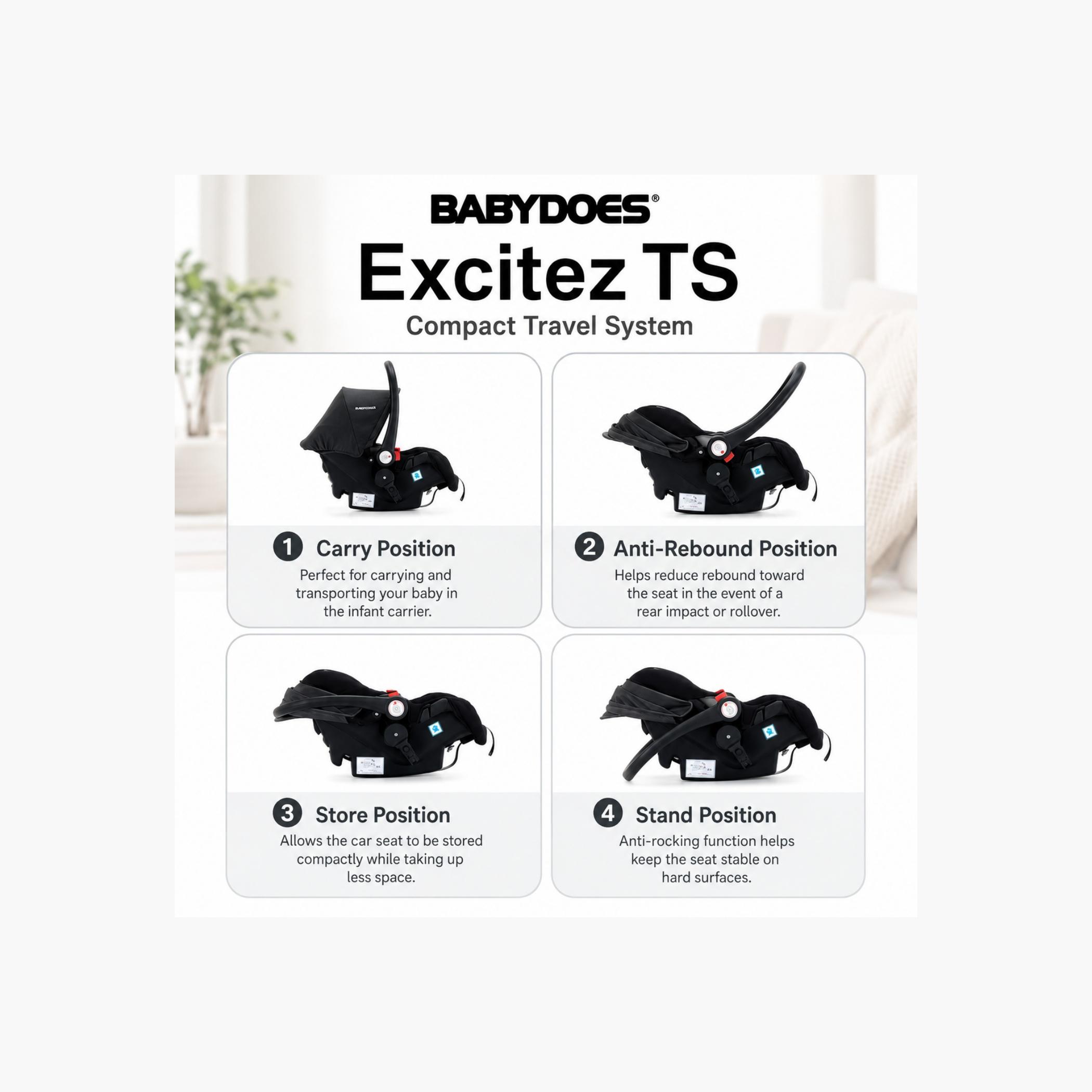 Babydoes Excitez Compact Travel System - 0-4 Years - Black-baby-gear-strollersandprams-travelsystems-image-7