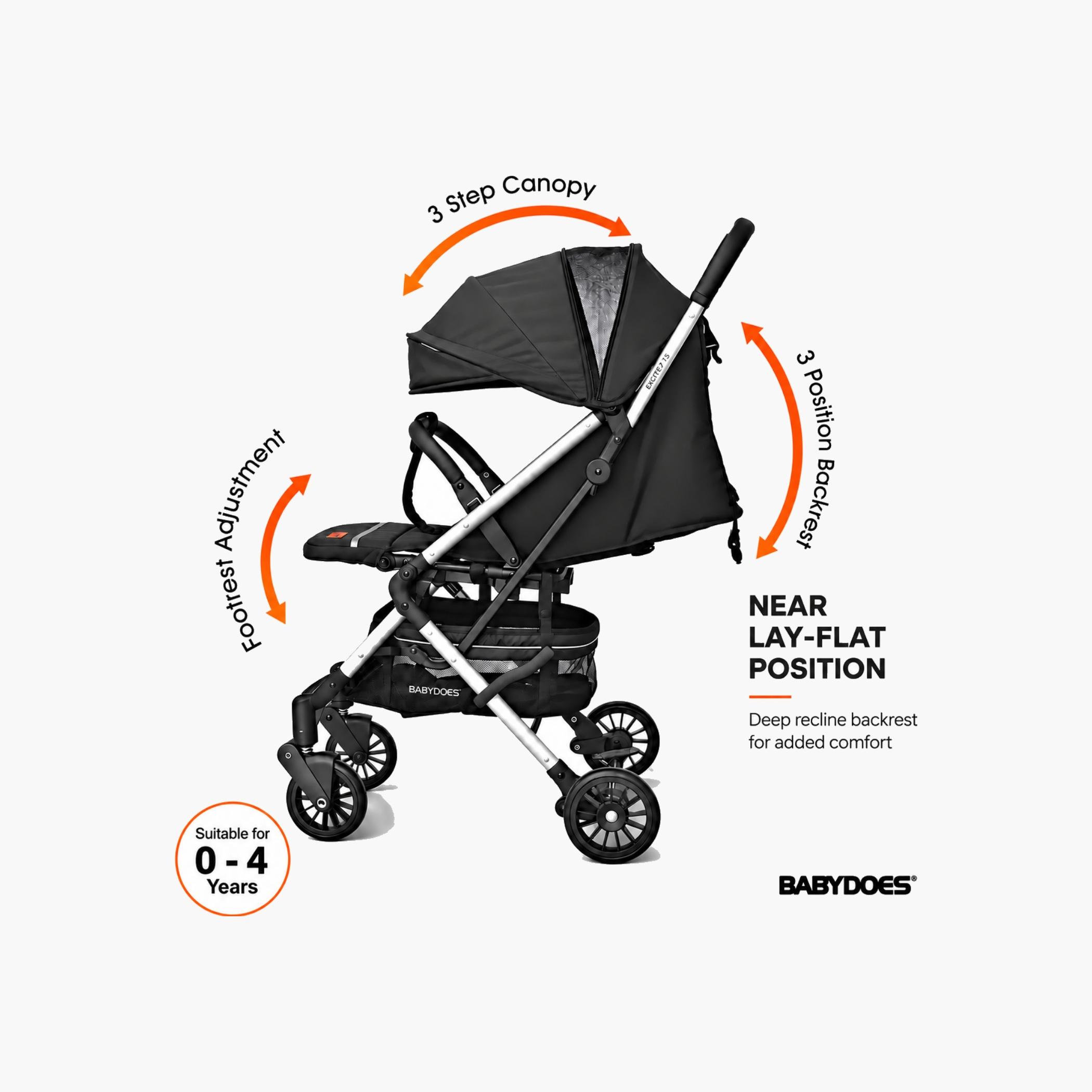 Babydoes Excitez Compact Travel System - 0-4 Years - Black-baby-gear-strollersandprams-travelsystems-image-9