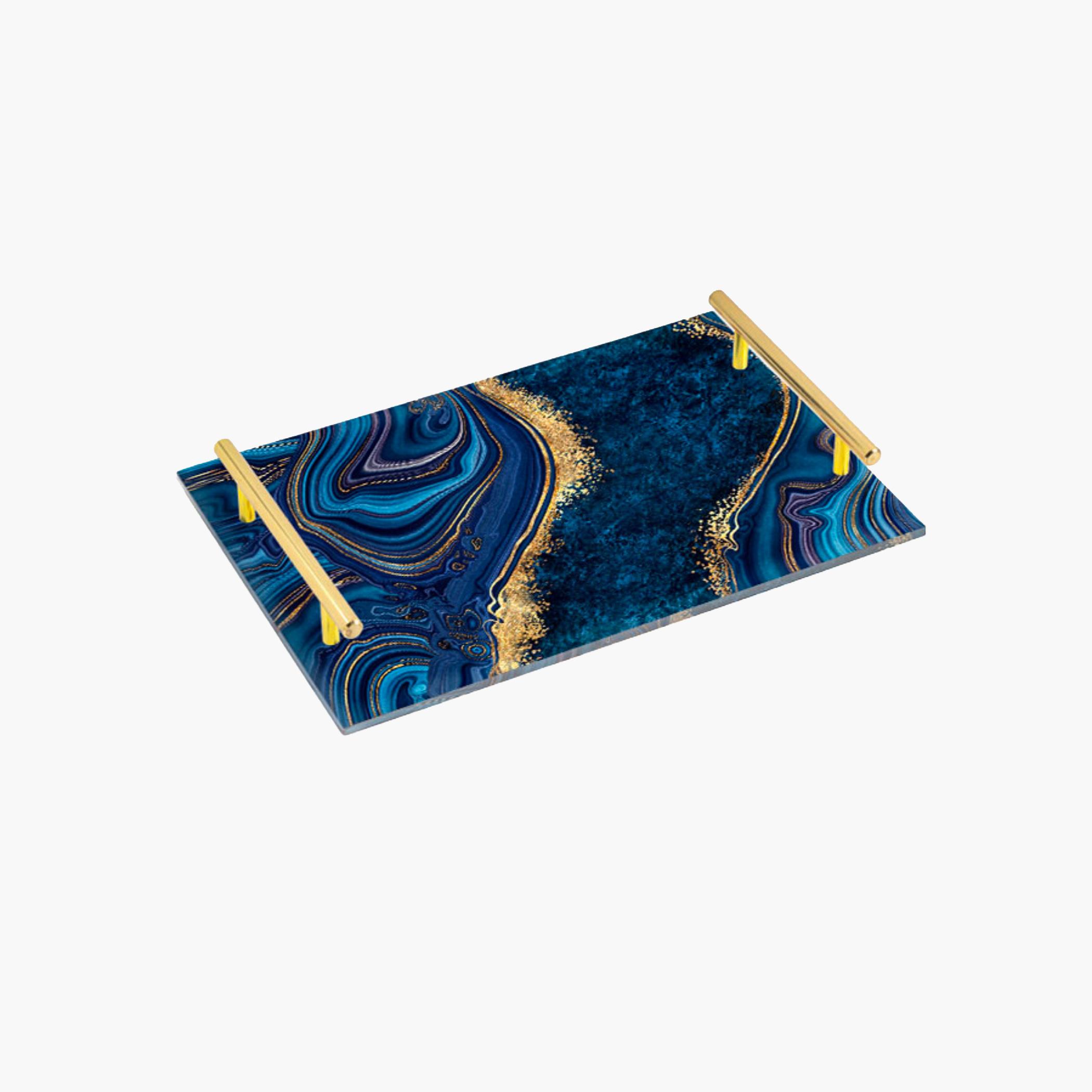 Decorative Acrylic Serving Tray with Gold Metal Handles and Marble Design 24×34 cm-household-dining-serveware-servingtrays-image-3