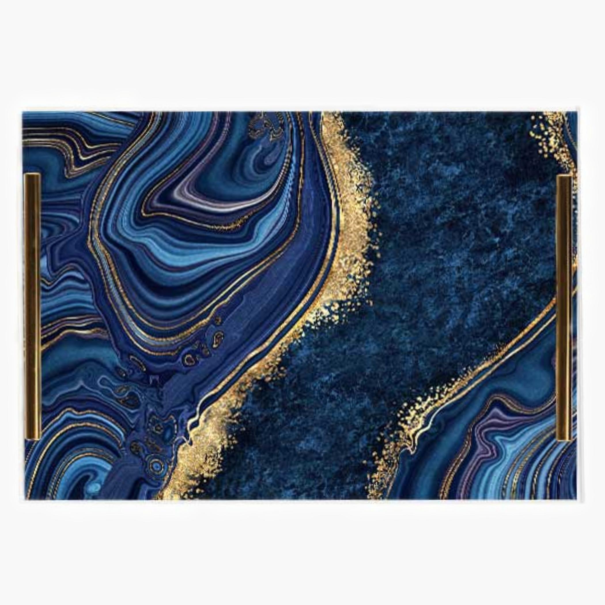 Decorative Acrylic Serving Tray with Gold Metal Handles and Marble Design 20×30 cm-household-dining-serveware-servingtrays-image-1