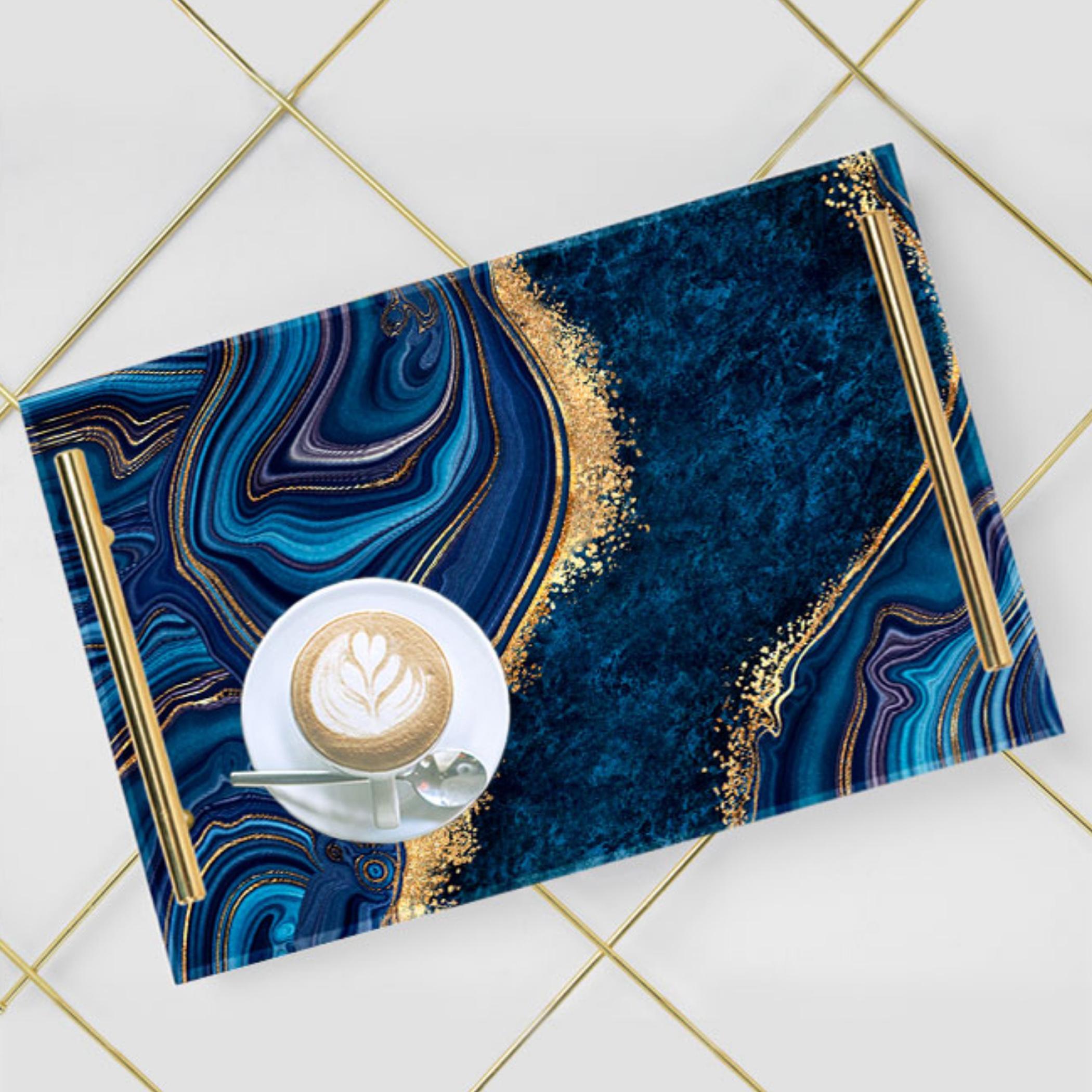 Decorative Acrylic Serving Tray with Gold Metal Handles and Marble Design 20×30 cm-household-dining-serveware-servingtrays-image-2
