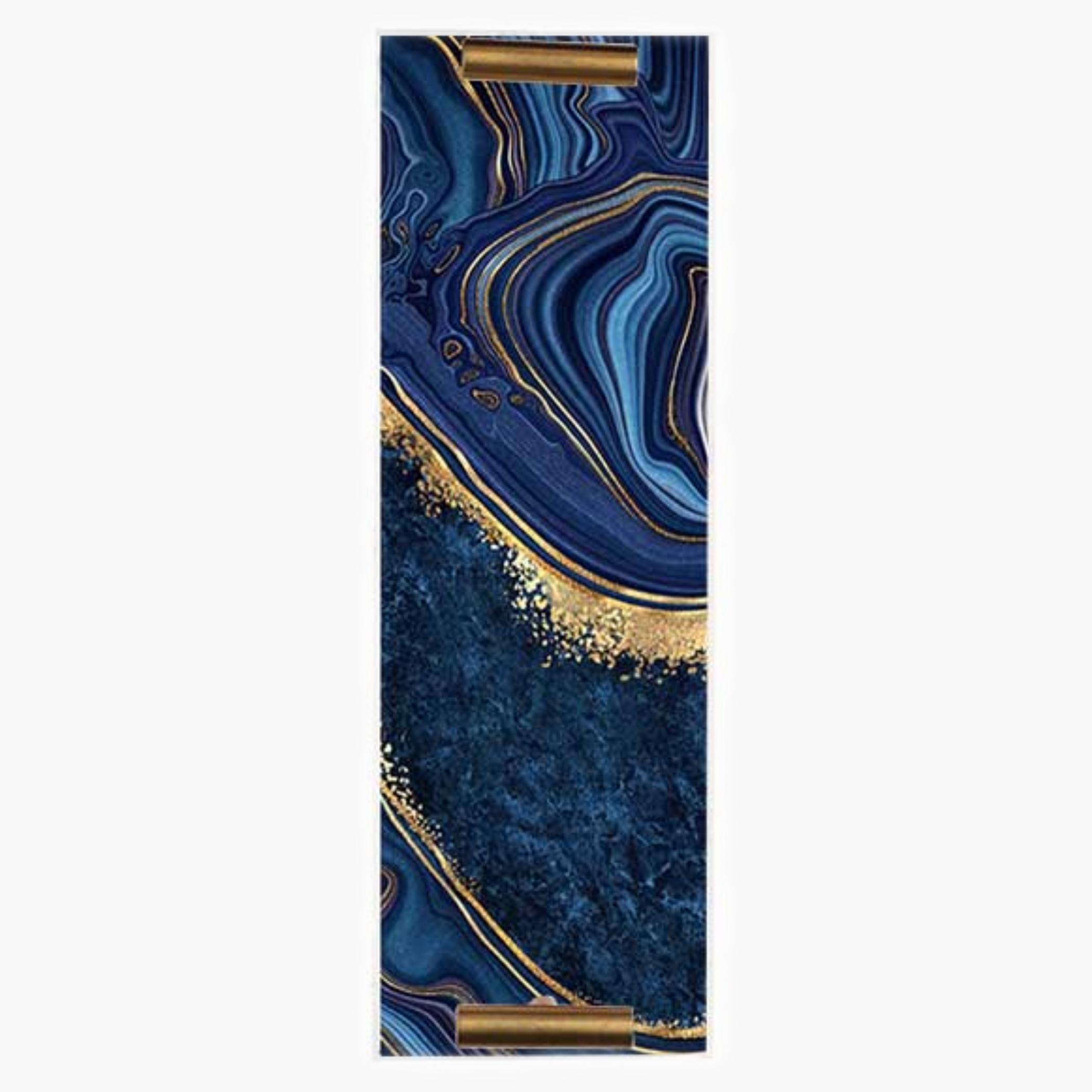 Decorative Acrylic Serving Tray with Gold Metal Handles and Marble Design 10×30 cm-household-dining-serveware-servingtrays-image-1