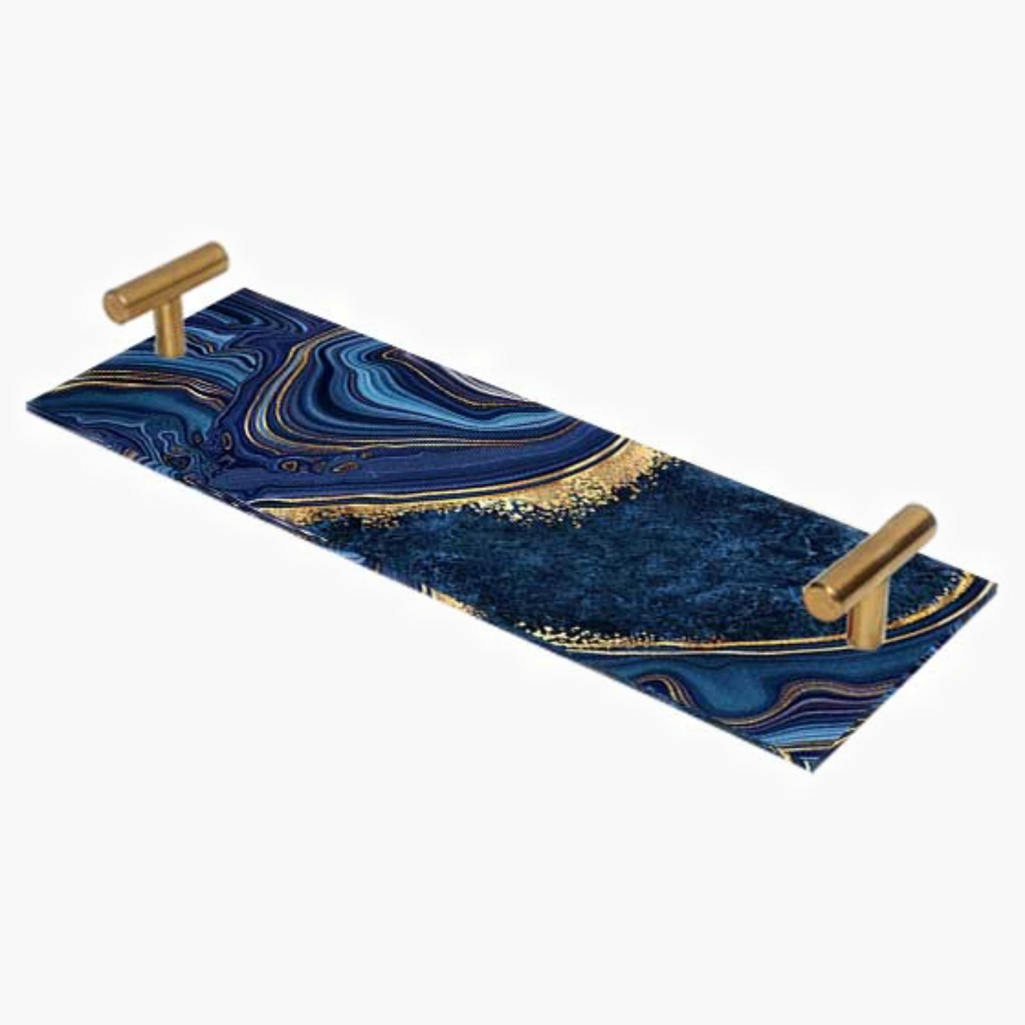Decorative Acrylic Serving Tray with Gold Metal Handles and Marble Design 10×30 cm-household-dining-serveware-servingtrays-image-2