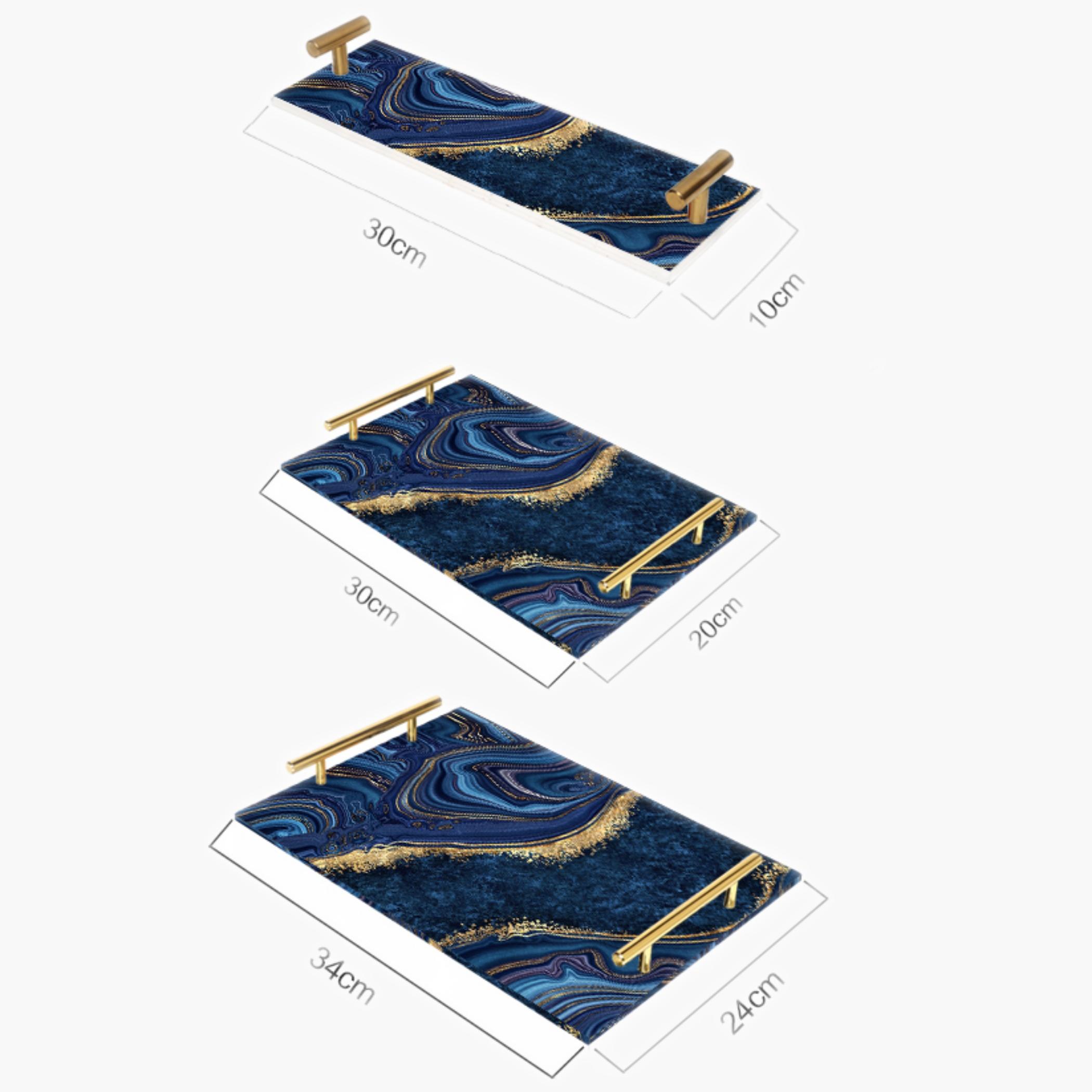 Decorative Acrylic Serving Tray with Gold Metal Handles and Marble Design 10×30 cm-household-dining-serveware-servingtrays-image-4