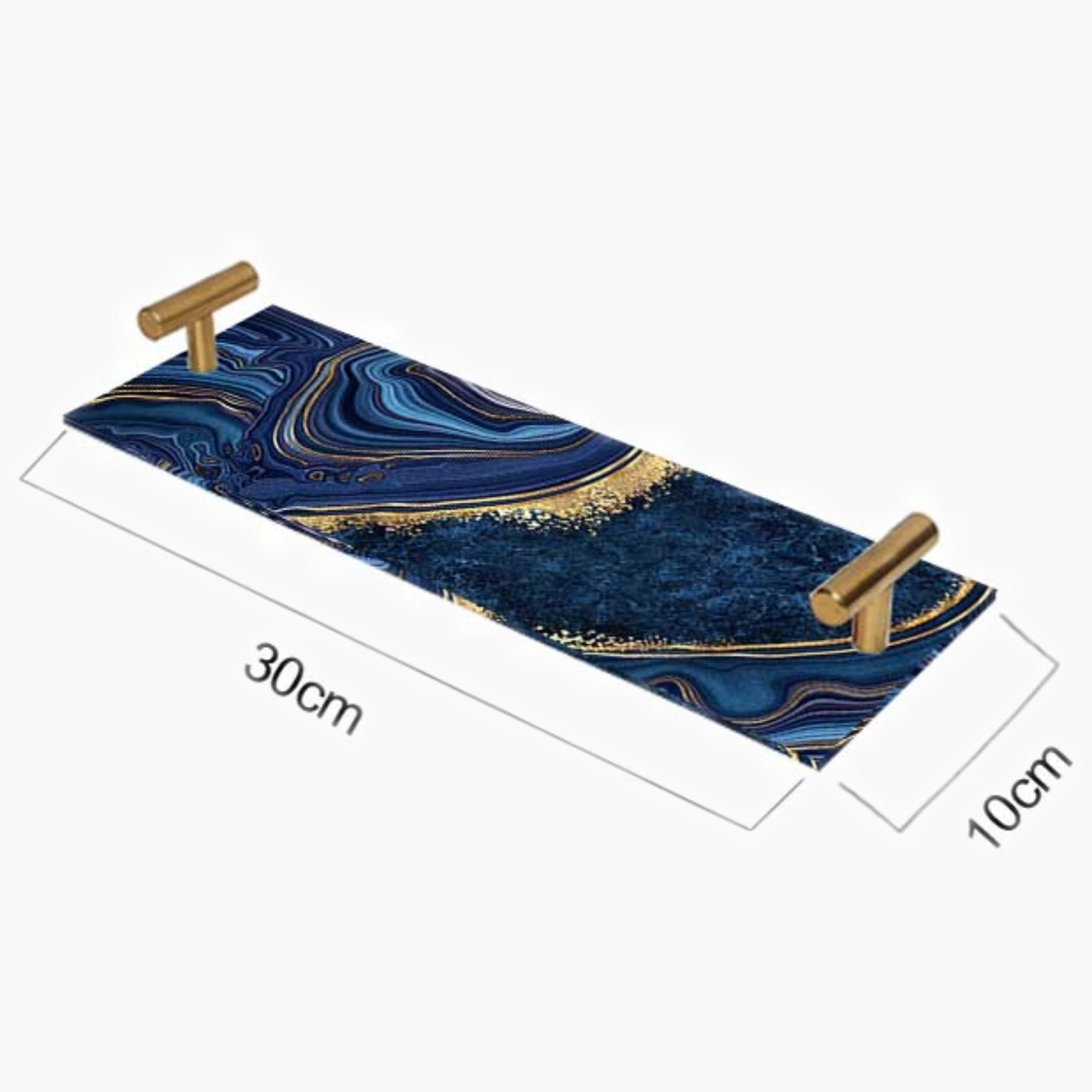 Decorative Acrylic Serving Tray with Gold Metal Handles and Marble Design 10×30 cm-household-dining-serveware-servingtrays-image-5