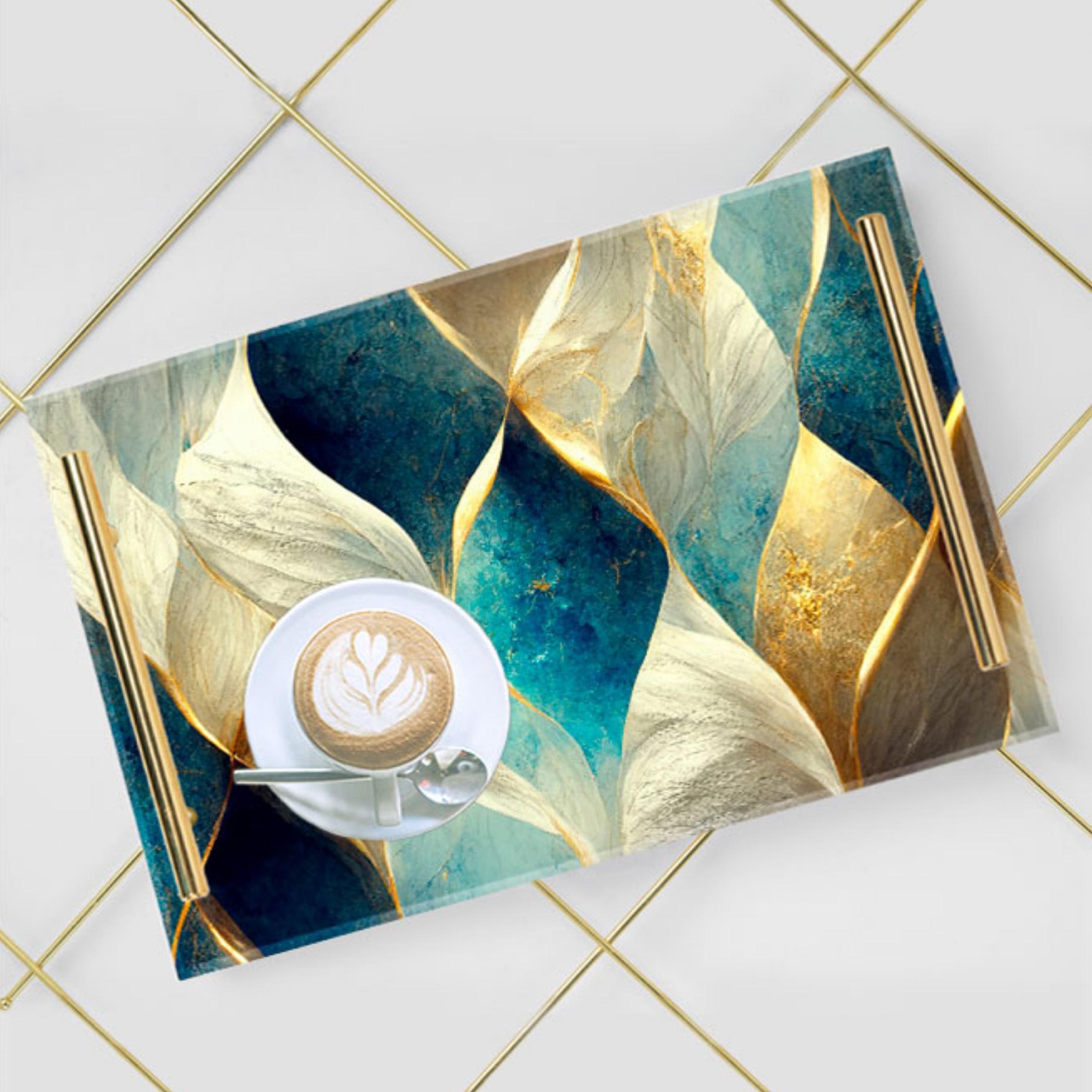 Decorative Acrylic Serving Tray with Gold Metal Handles and Marble Design 24×34 cm-household-dining-serveware-servingtrays-image-2