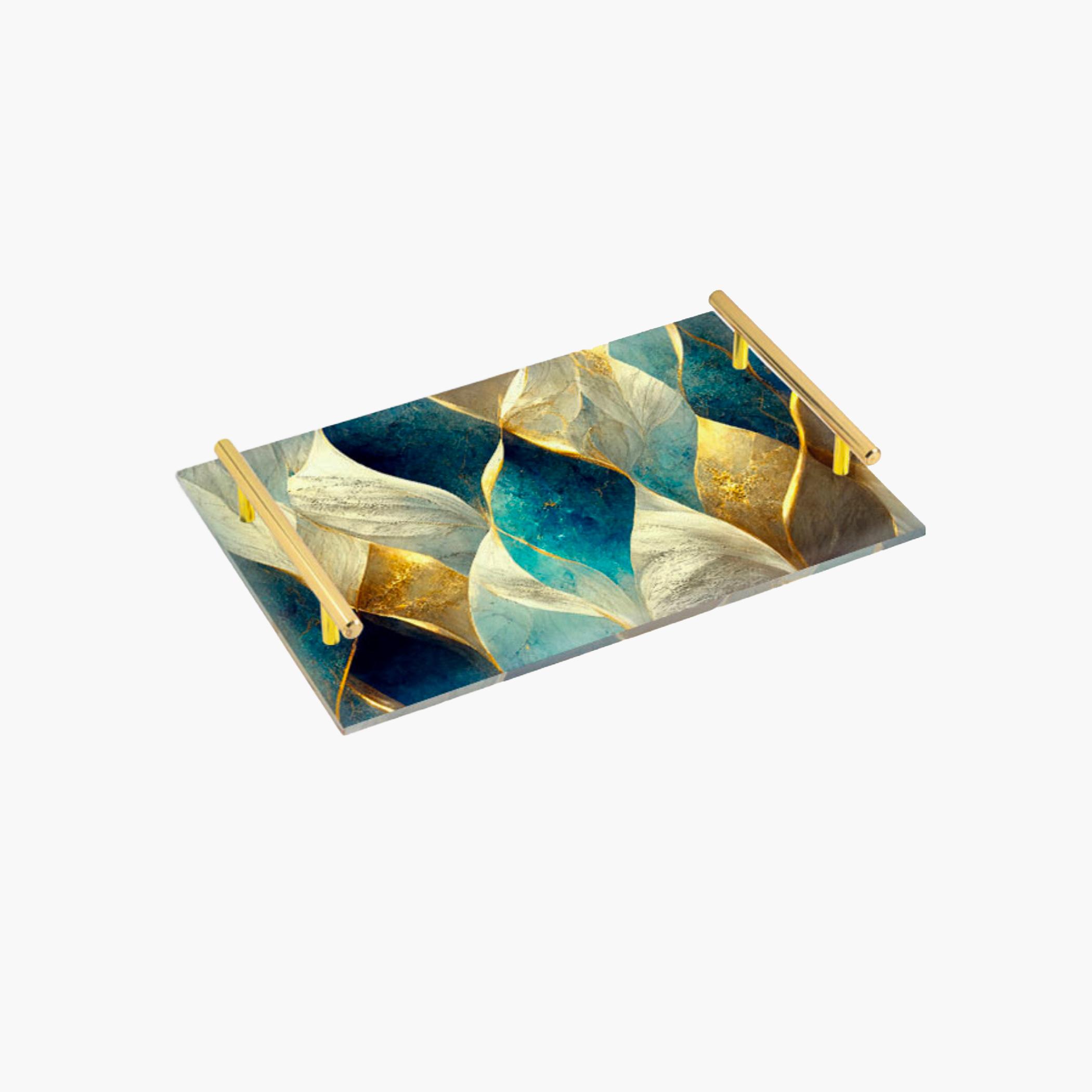 Decorative Acrylic Serving Tray with Gold Metal Handles and Marble Design 24×34 cm-household-dining-serveware-servingtrays-image-4