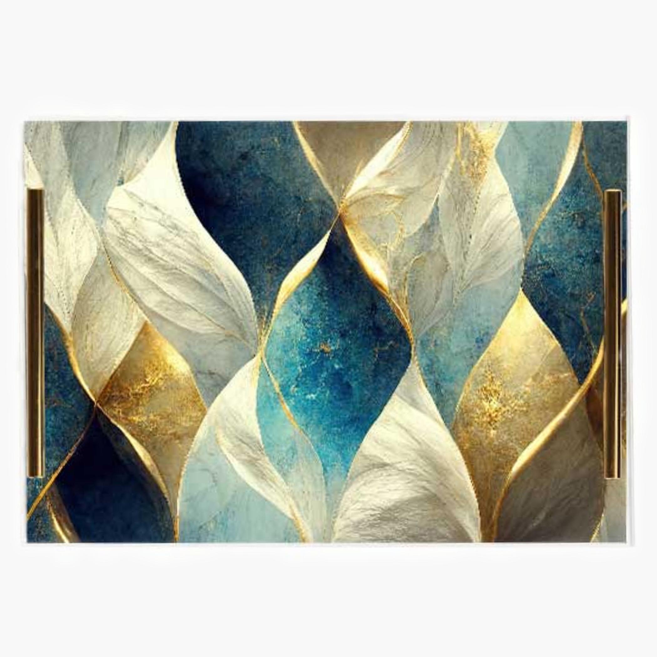 Decorative Acrylic Serving Tray with Gold Metal Handles and Marble Design 20×30 cm-household-dining-serveware-servingtrays-image-1