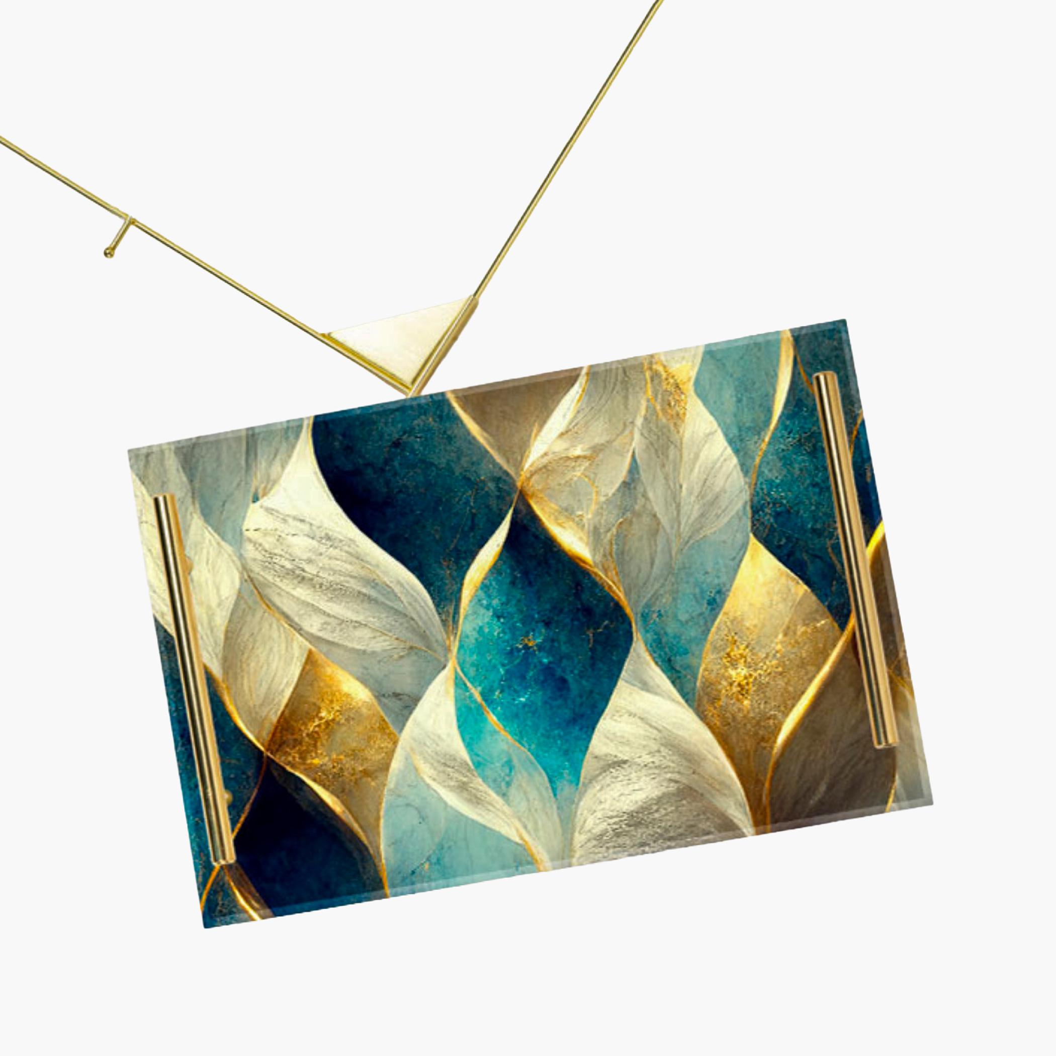 Decorative Acrylic Serving Tray with Gold Metal Handles and Marble Design 20×30 cm-household-dining-serveware-servingtrays-image-2