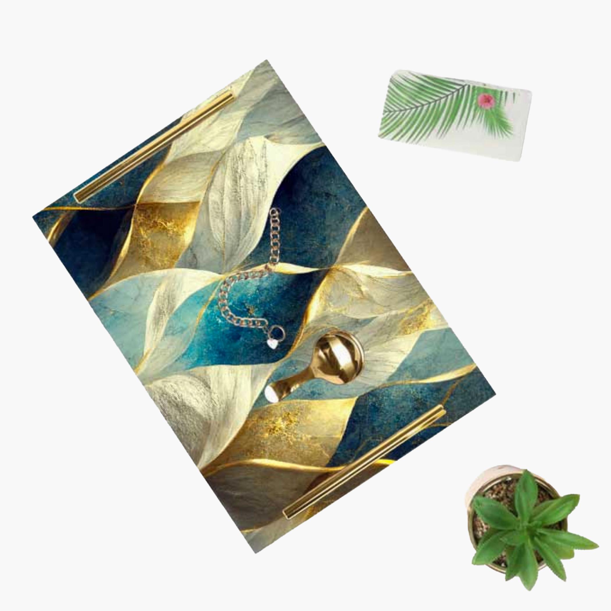 Decorative Acrylic Serving Tray with Gold Metal Handles and Marble Design 20×30 cm-household-dining-serveware-servingtrays-image-3
