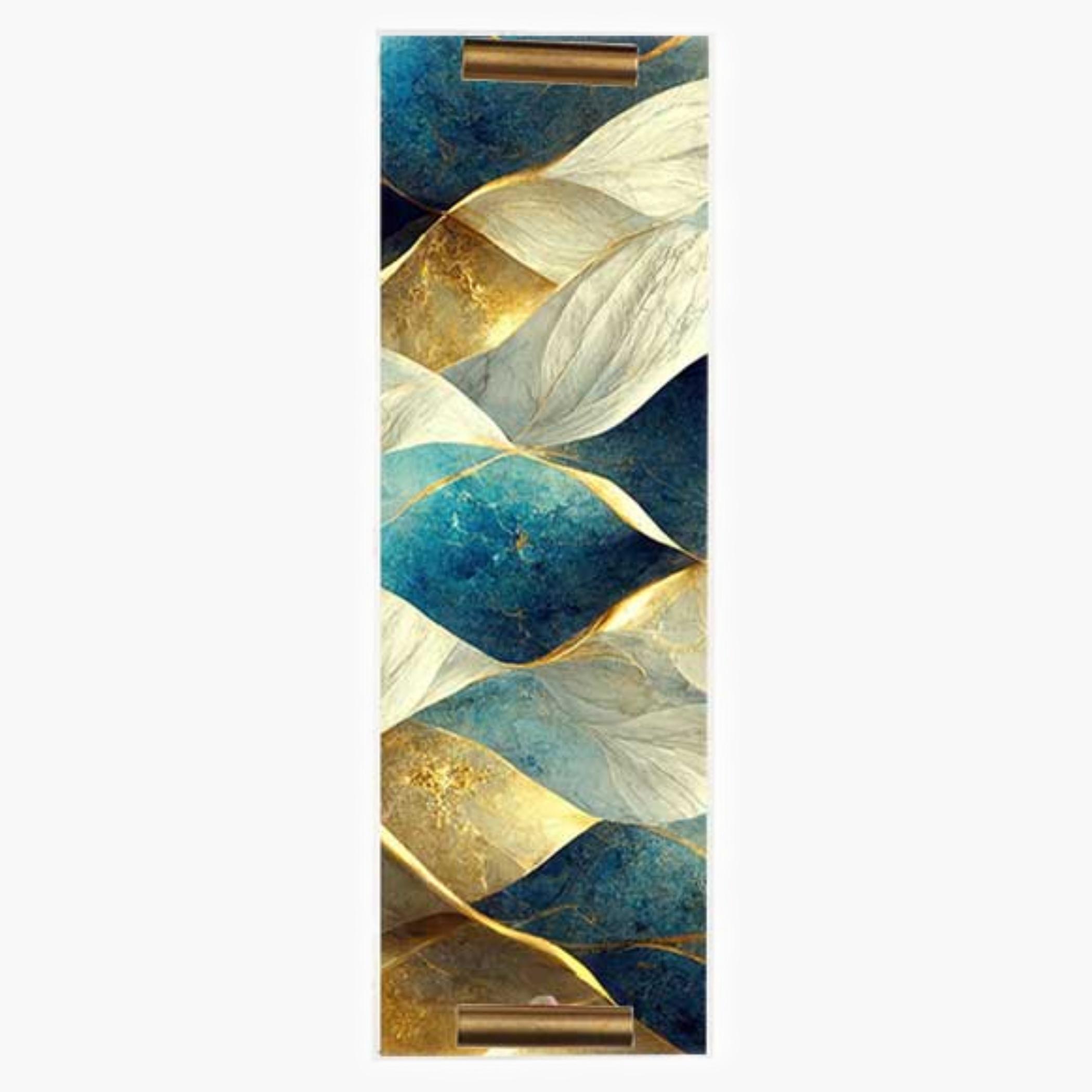 Decorative Acrylic Serving Tray with Gold Metal Handles and Marble Design 10×30 cm-household-dining-serveware-servingtrays-image-1