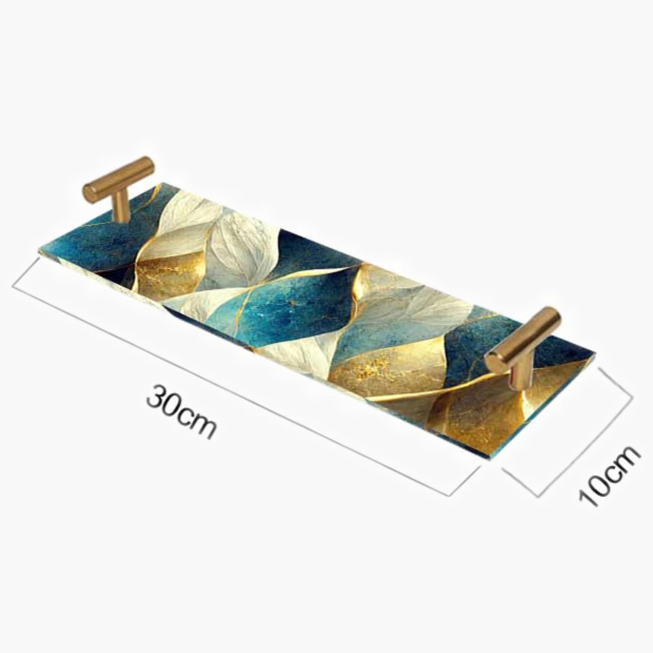 Decorative Acrylic Serving Tray with Gold Metal Handles and Marble Design 10×30 cm-household-dining-serveware-servingtrays-image-3