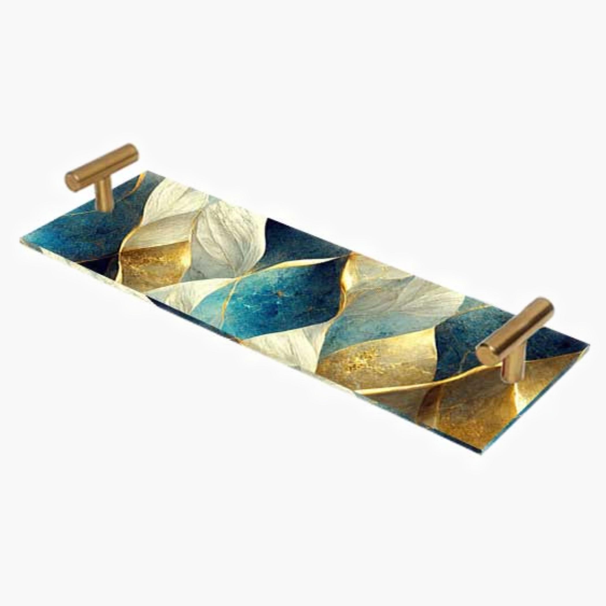 Decorative Acrylic Serving Tray with Gold Metal Handles and Marble Design 10×30 cm-household-dining-serveware-servingtrays-image-5