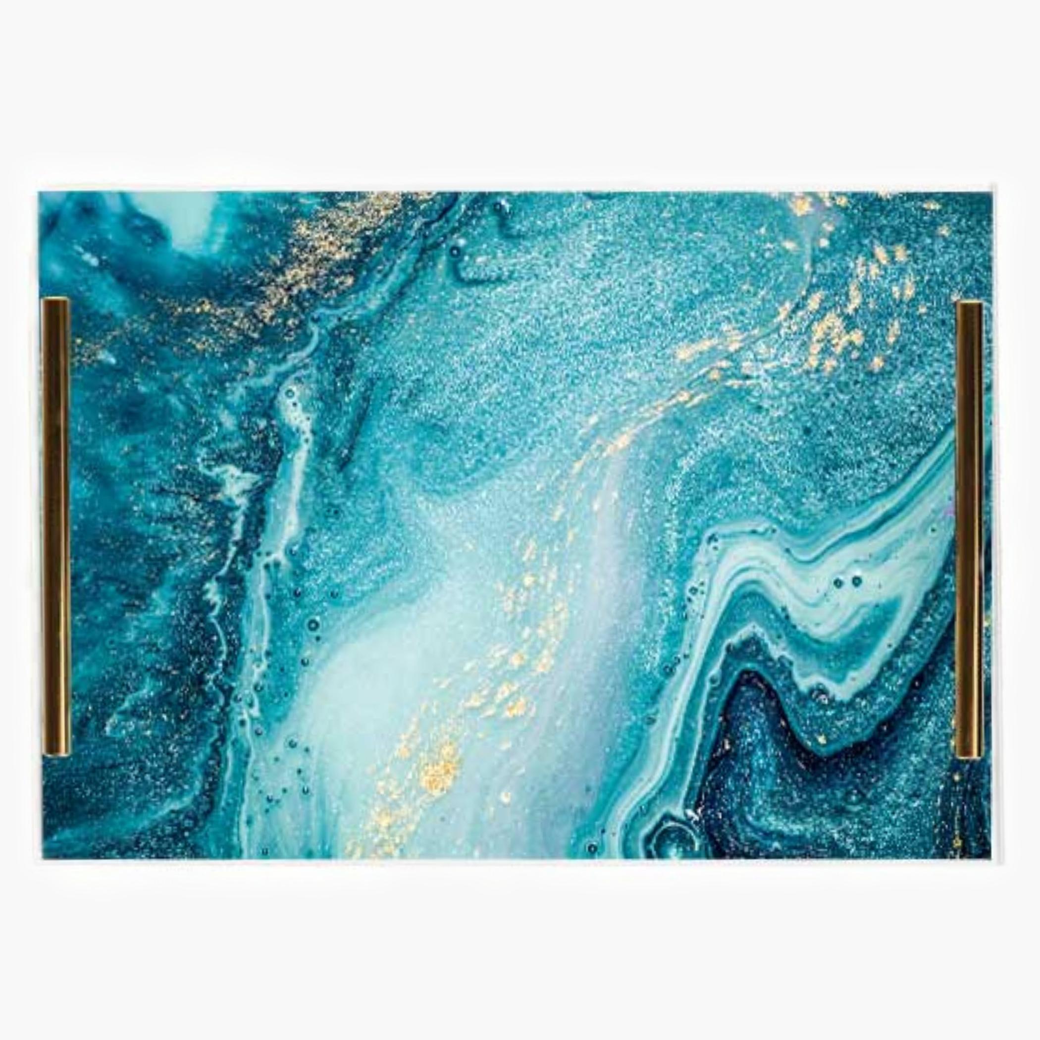 Decorative Acrylic Serving Tray with Gold Metal Handles and Marble Design 20×30 cm-household-dining-serveware-servingtrays-image-1