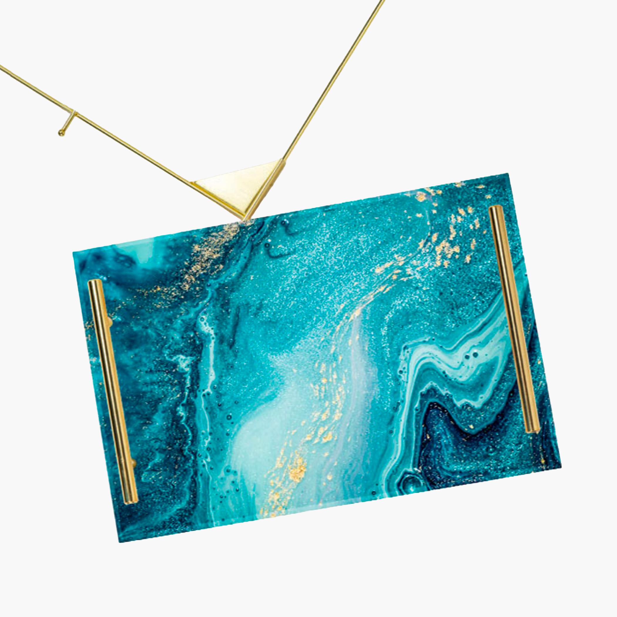 Decorative Acrylic Serving Tray with Gold Metal Handles and Marble Design 20×30 cm-household-dining-serveware-servingtrays-image-3