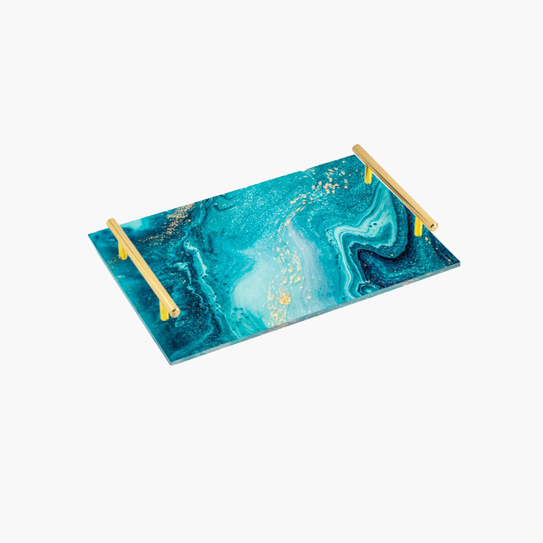 Decorative Acrylic Serving Tray with Gold Metal Handles and Marble Design 20×30 cm-household-dining-serveware-servingtrays-image-4