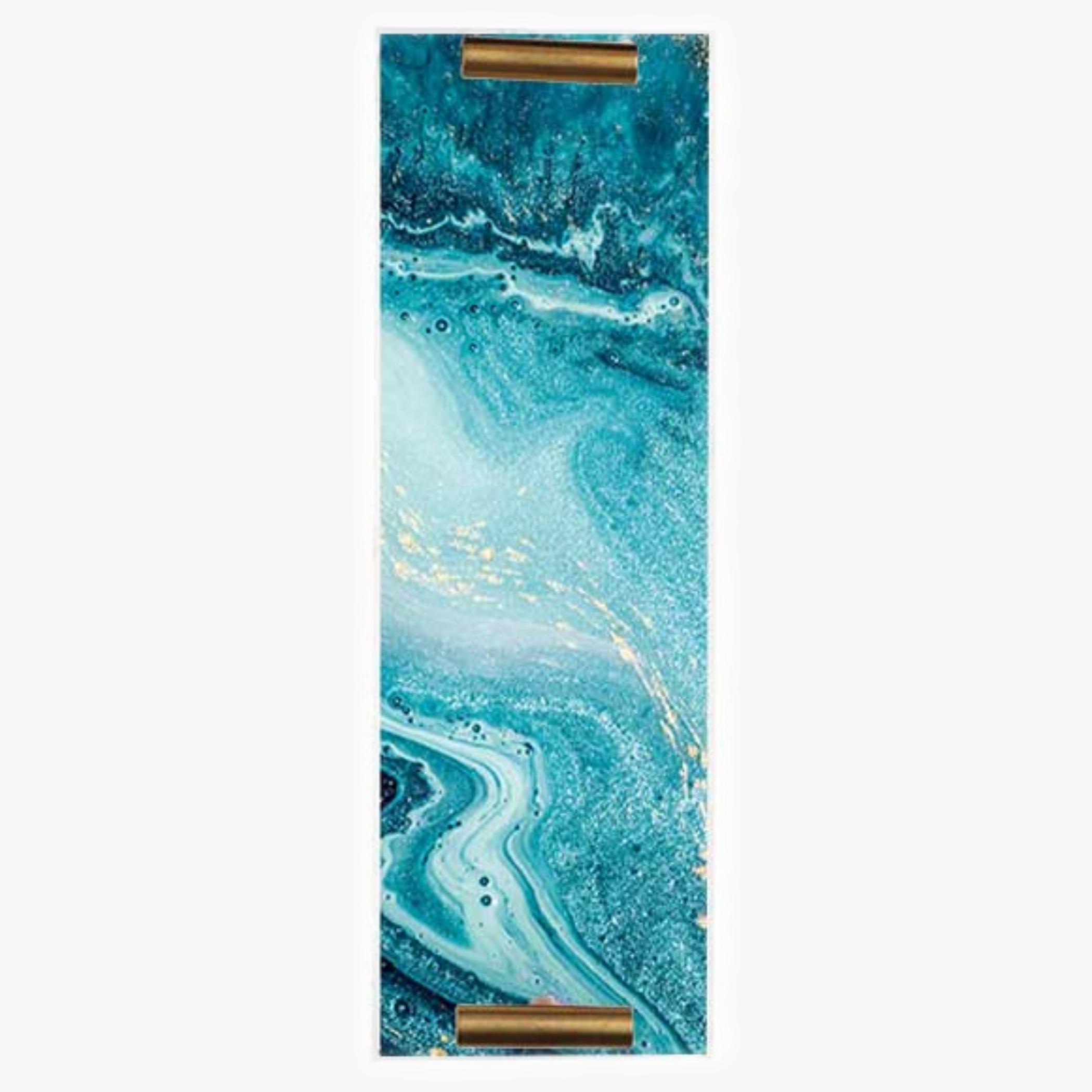 Decorative Acrylic Serving Tray with Gold Metal Handles and Marble Design 10×30 cm-household-dining-serveware-servingtrays-image-1