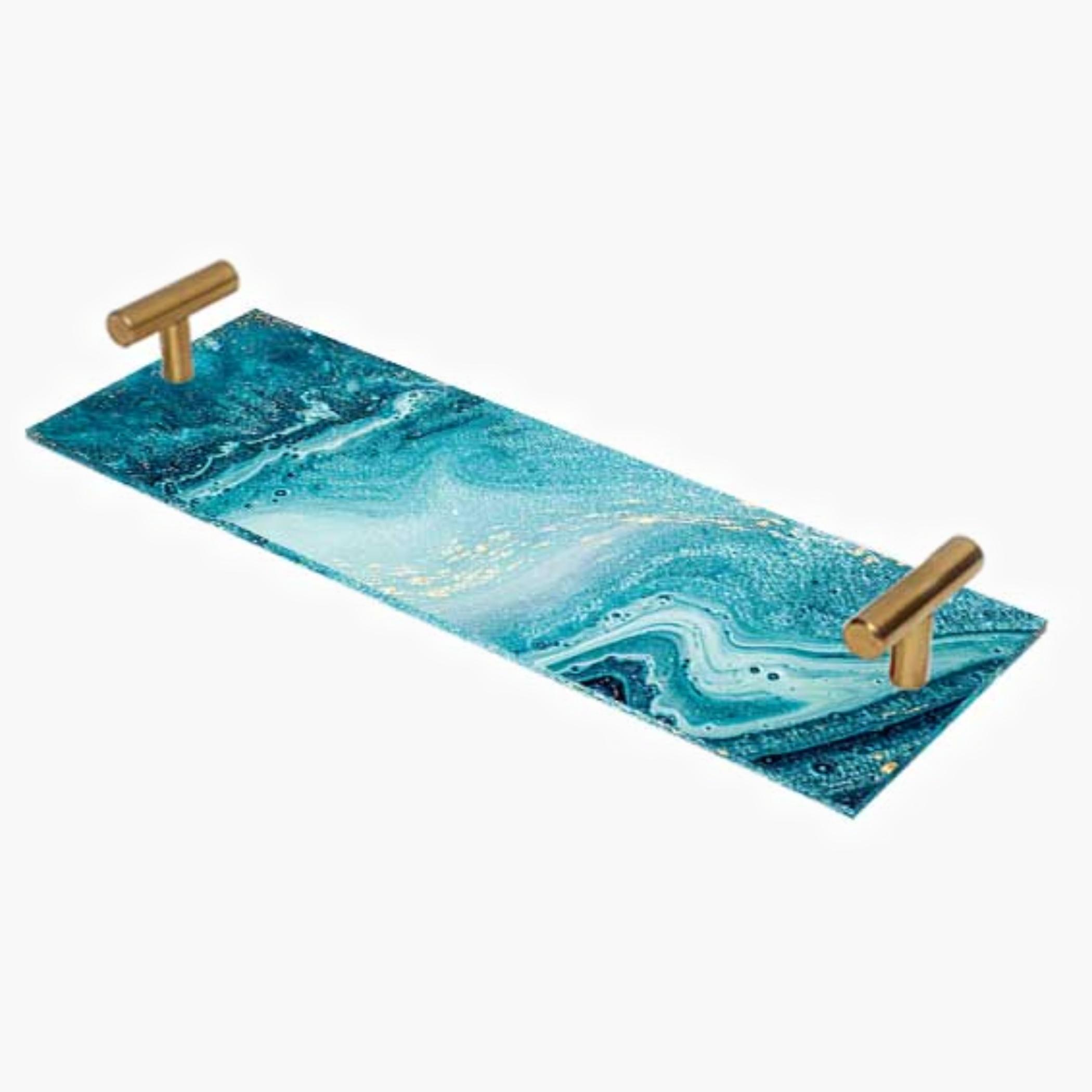 Decorative Acrylic Serving Tray with Gold Metal Handles and Marble Design 10×30 cm-household-dining-serveware-servingtrays-image-3