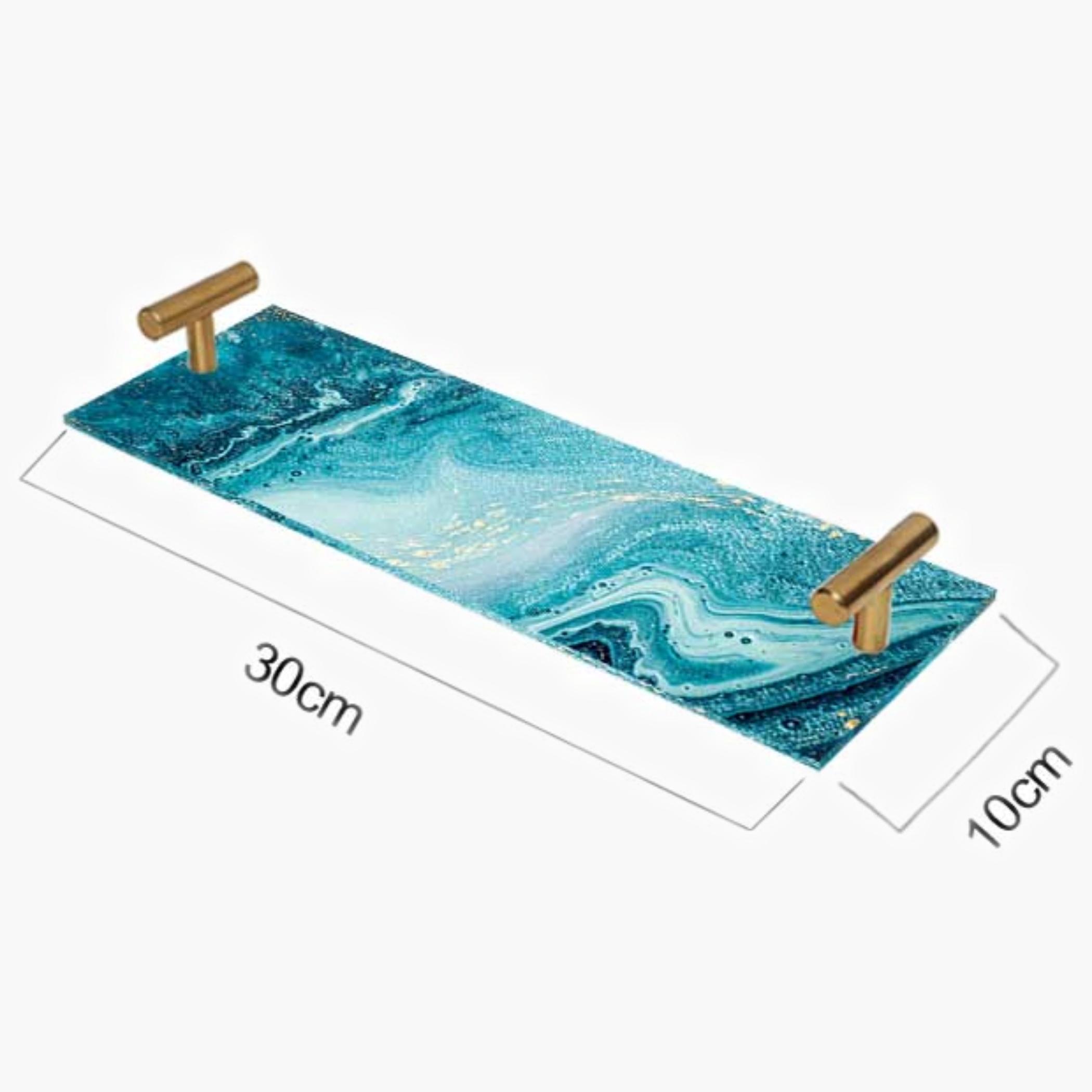Decorative Acrylic Serving Tray with Gold Metal Handles and Marble Design 10×30 cm-household-dining-serveware-servingtrays-image-4