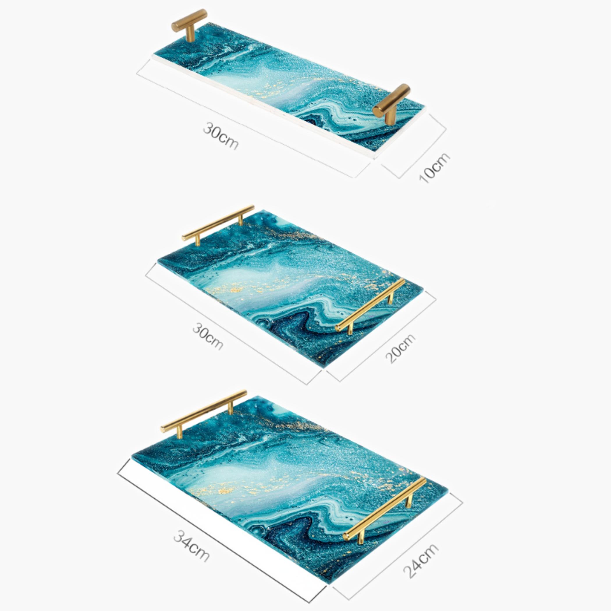 Decorative Acrylic Serving Tray with Gold Metal Handles and Marble Design 10×30 cm-household-dining-serveware-servingtrays-image-5