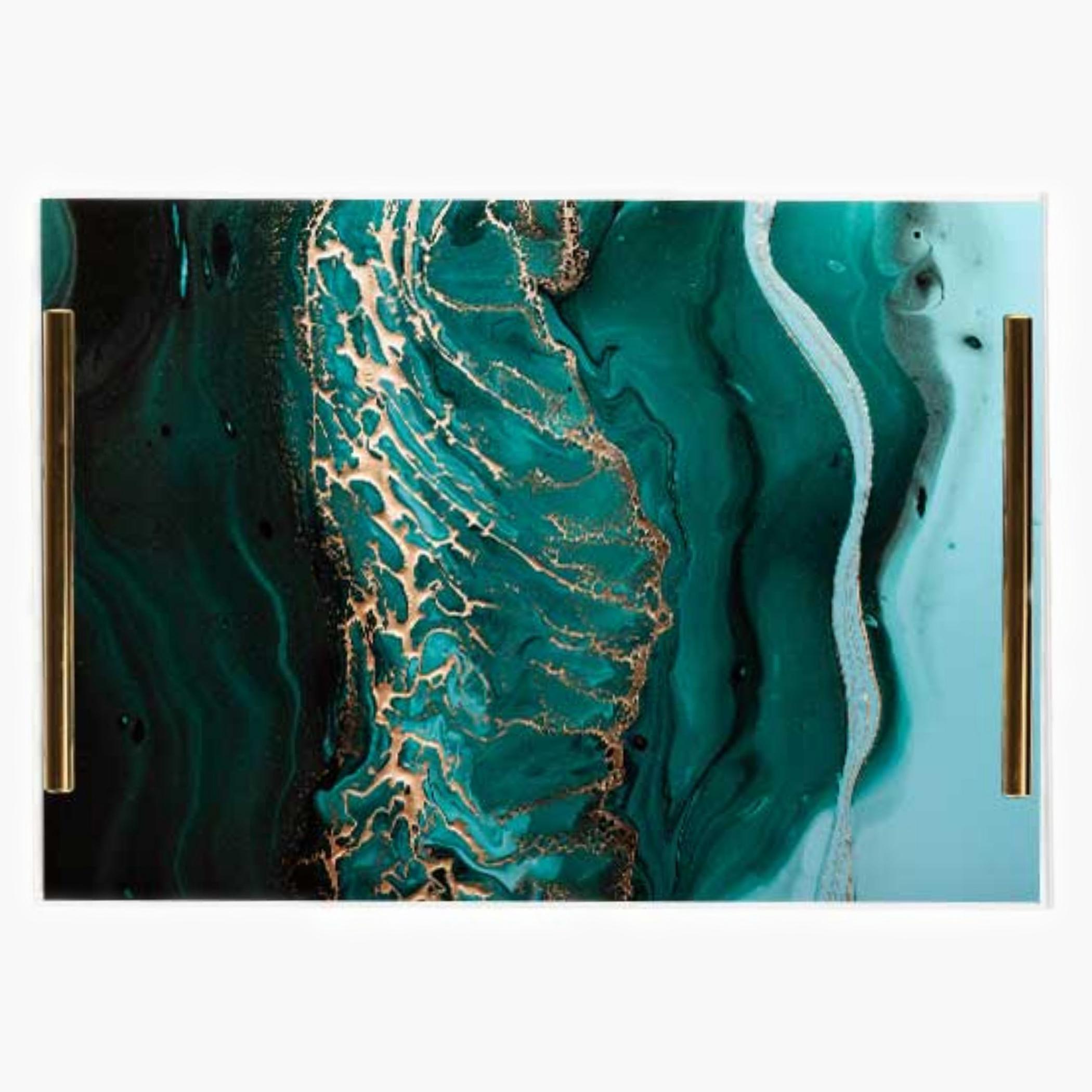 Decorative Acrylic Serving Tray with Gold Metal Handles and Marble Design 24×34 cm-household-dining-serveware-servingtrays-image-1