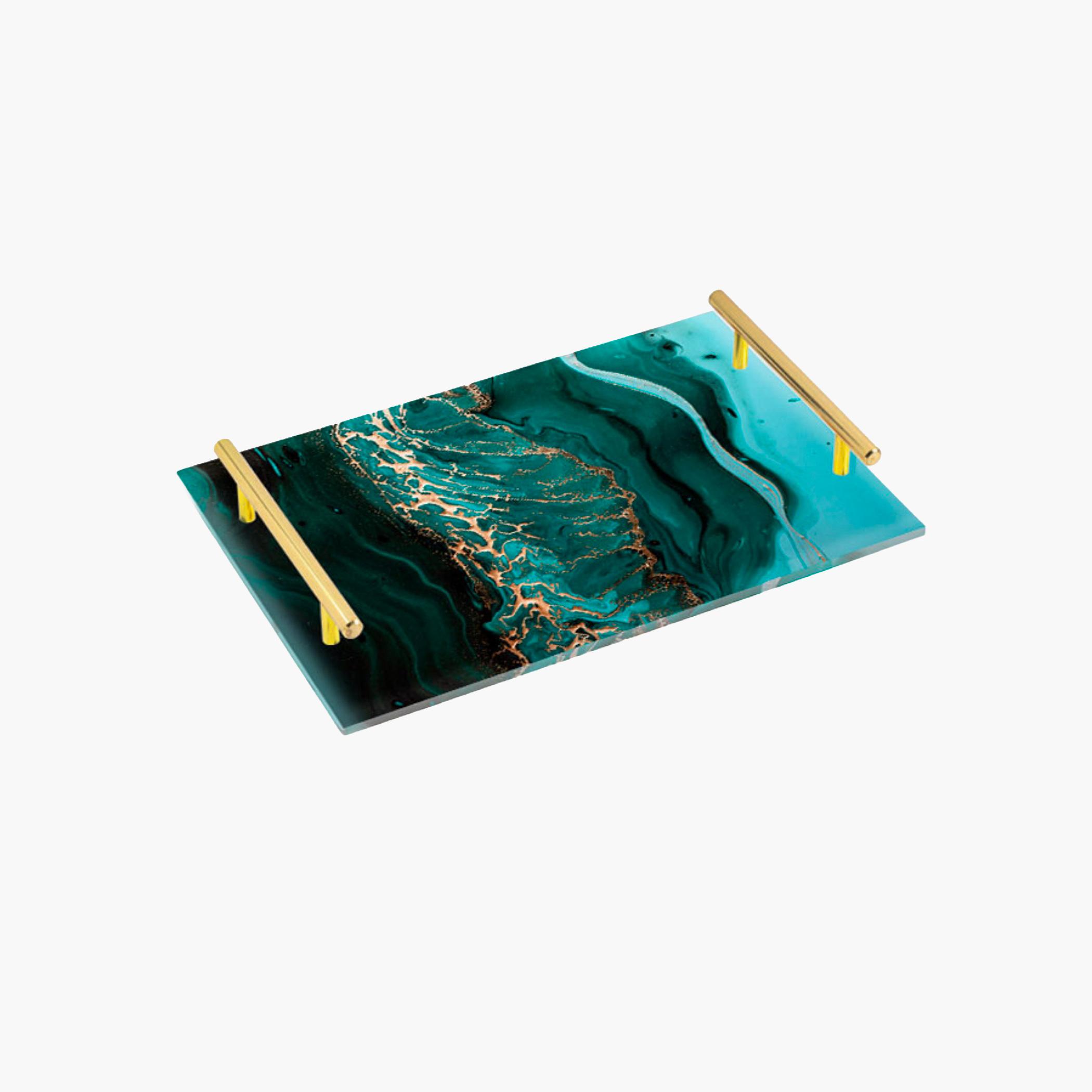 Decorative Acrylic Serving Tray with Gold Metal Handles and Marble Design 24×34 cm-household-dining-serveware-servingtrays-image-6