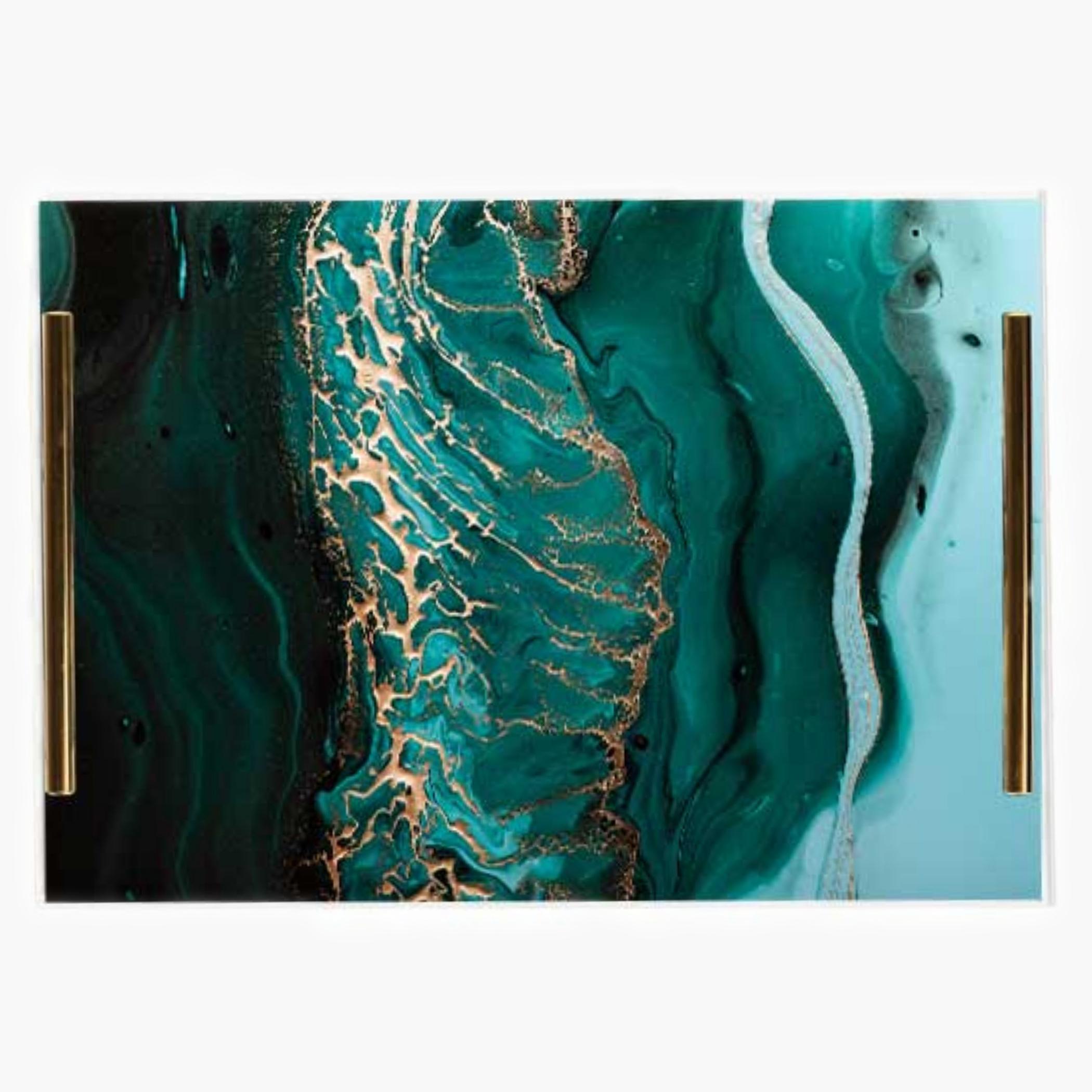 Decorative Acrylic Serving Tray with Gold Metal Handles and Marble Design 20×30 cm-household-dining-serveware-servingtrays-image-1