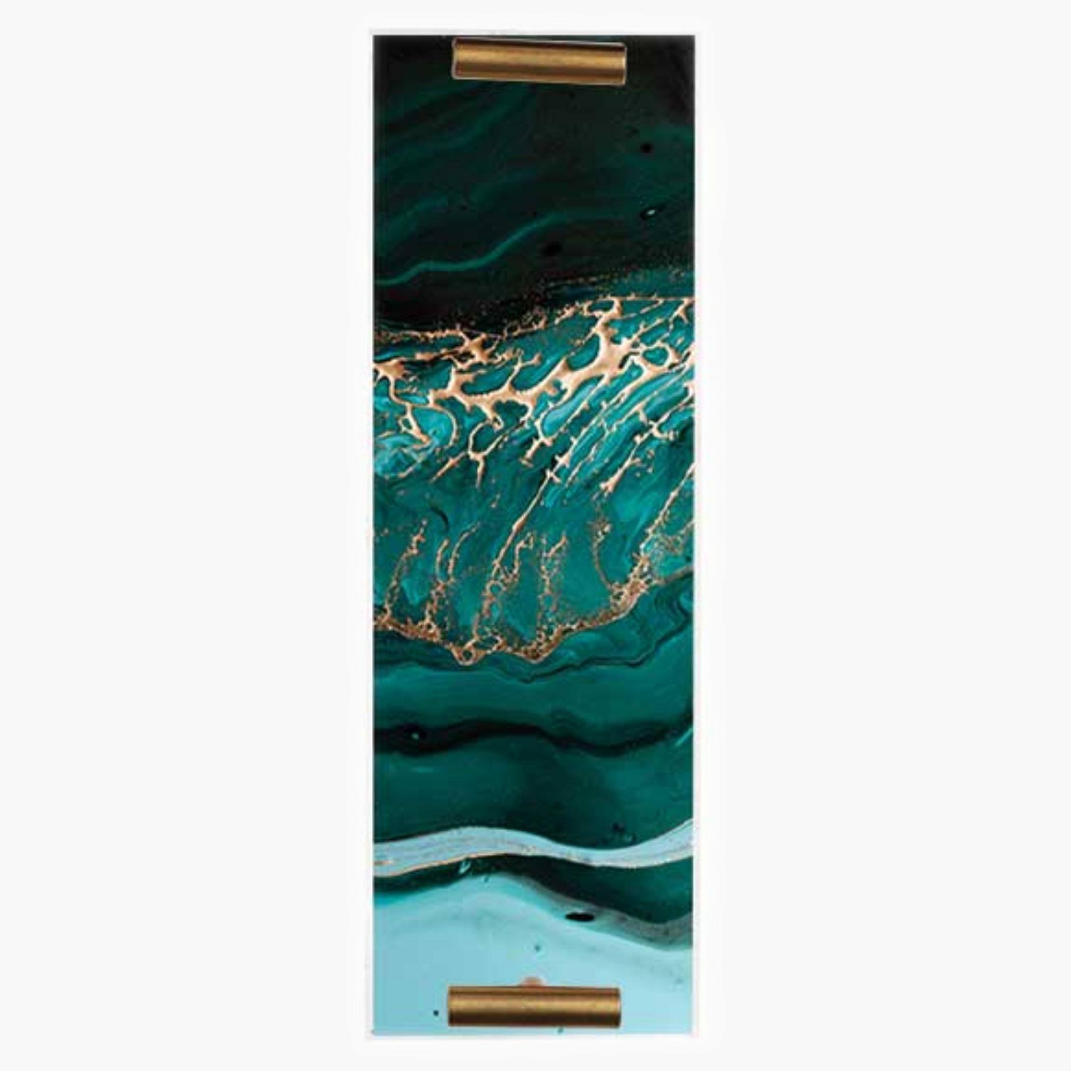 Decorative Acrylic Serving Tray with Gold Metal Handles and Marble Design 10×30 cm-household-dining-serveware-servingtrays-image-1