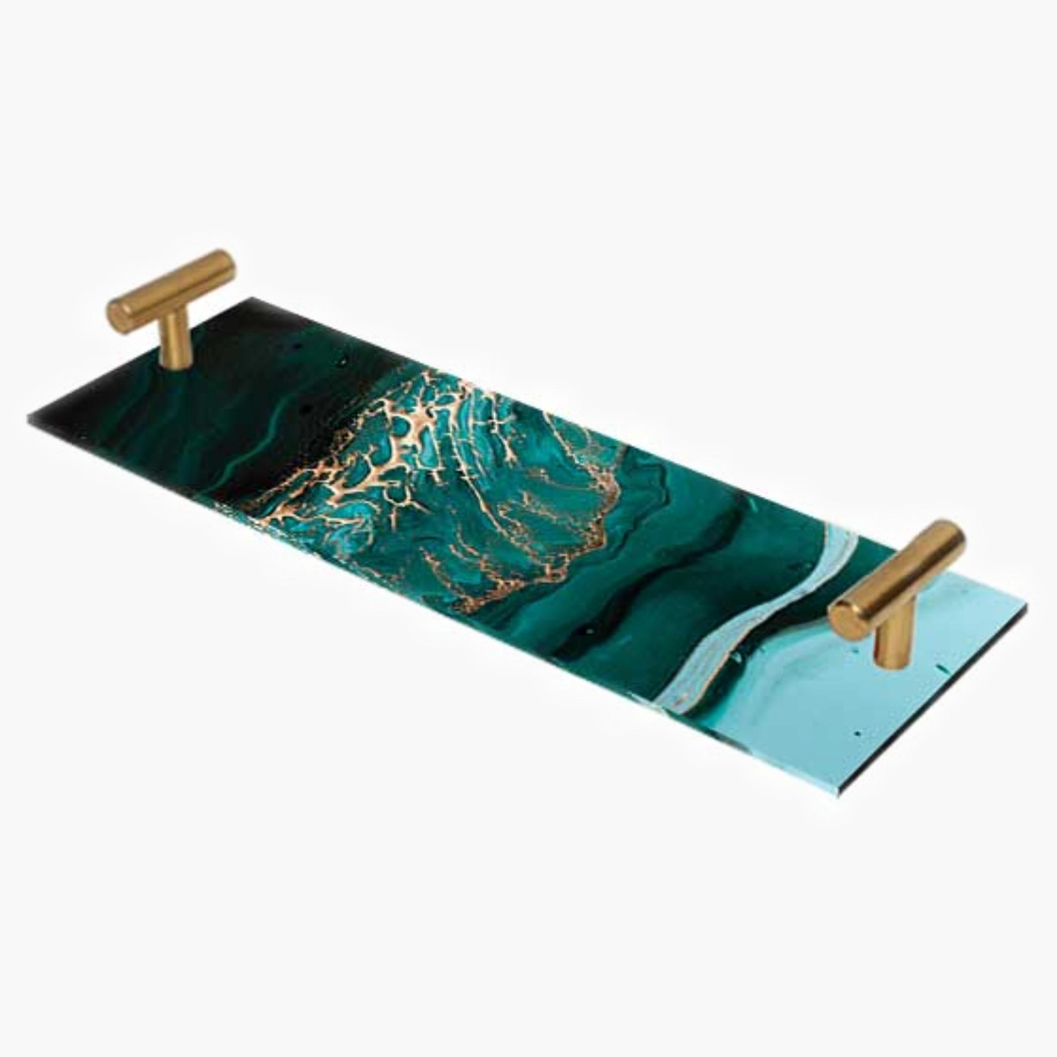 Decorative Acrylic Serving Tray with Gold Metal Handles and Marble Design 10×30 cm-household-dining-serveware-servingtrays-image-2