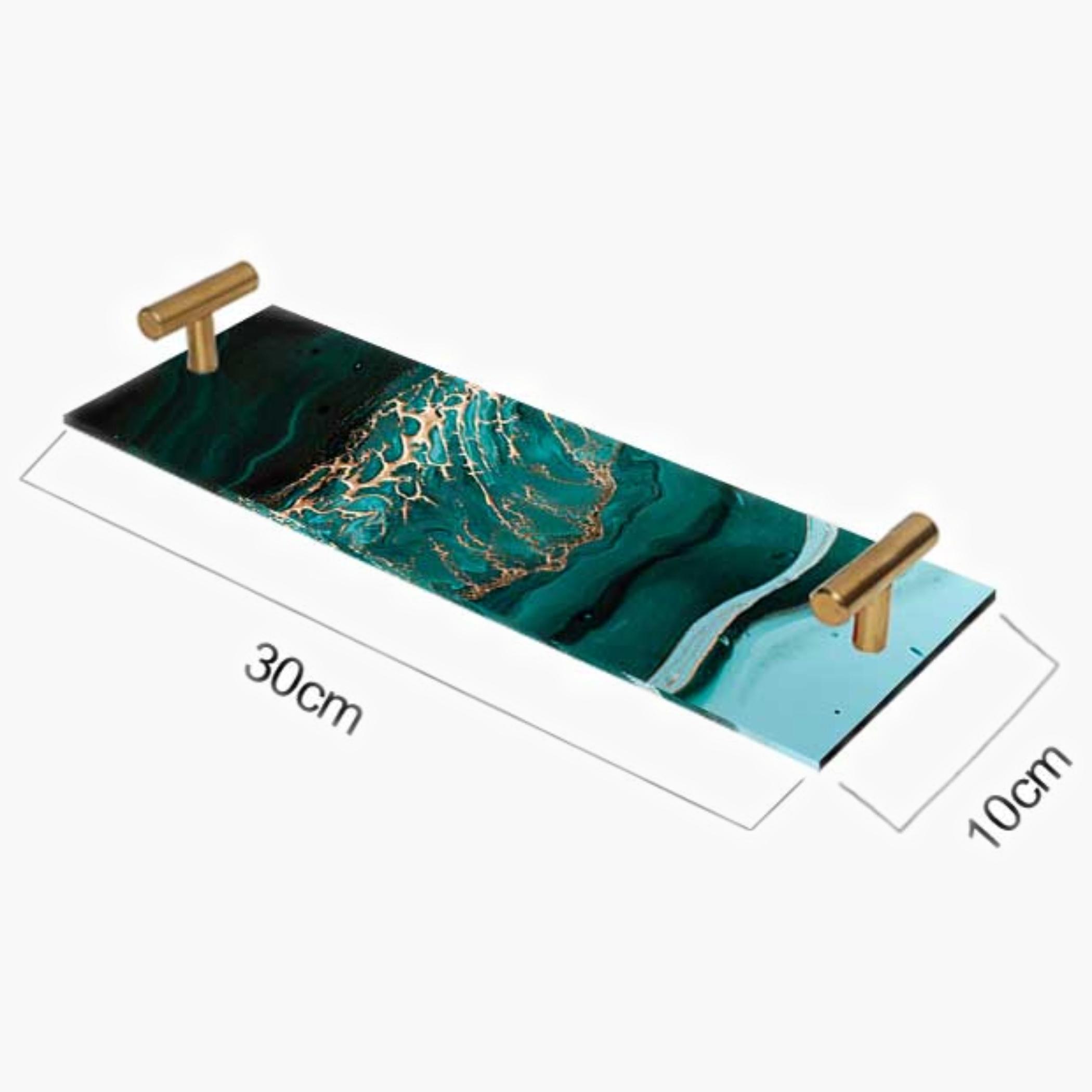 Decorative Acrylic Serving Tray with Gold Metal Handles and Marble Design 10×30 cm-household-dining-serveware-servingtrays-image-4