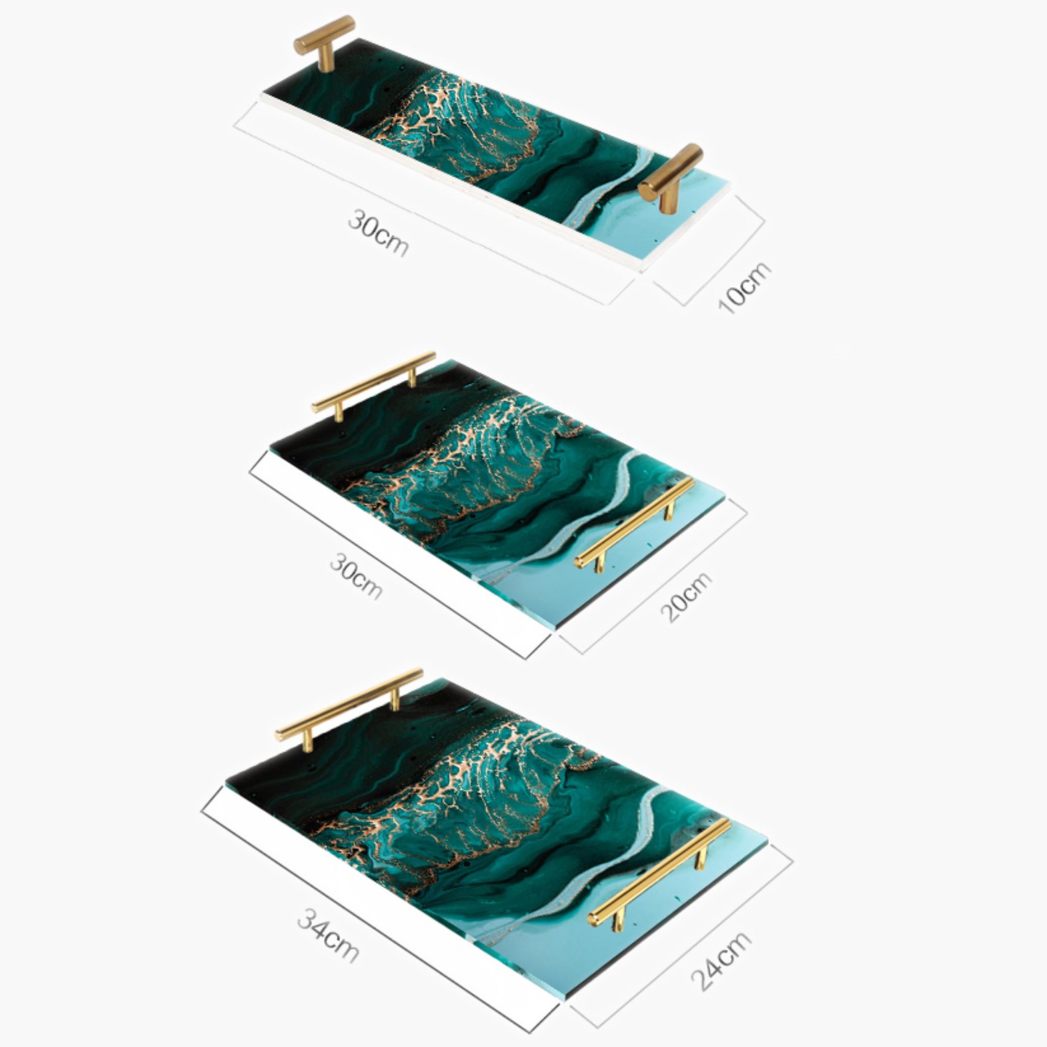 Decorative Acrylic Serving Tray with Gold Metal Handles and Marble Design 10×30 cm-household-dining-serveware-servingtrays-image-5