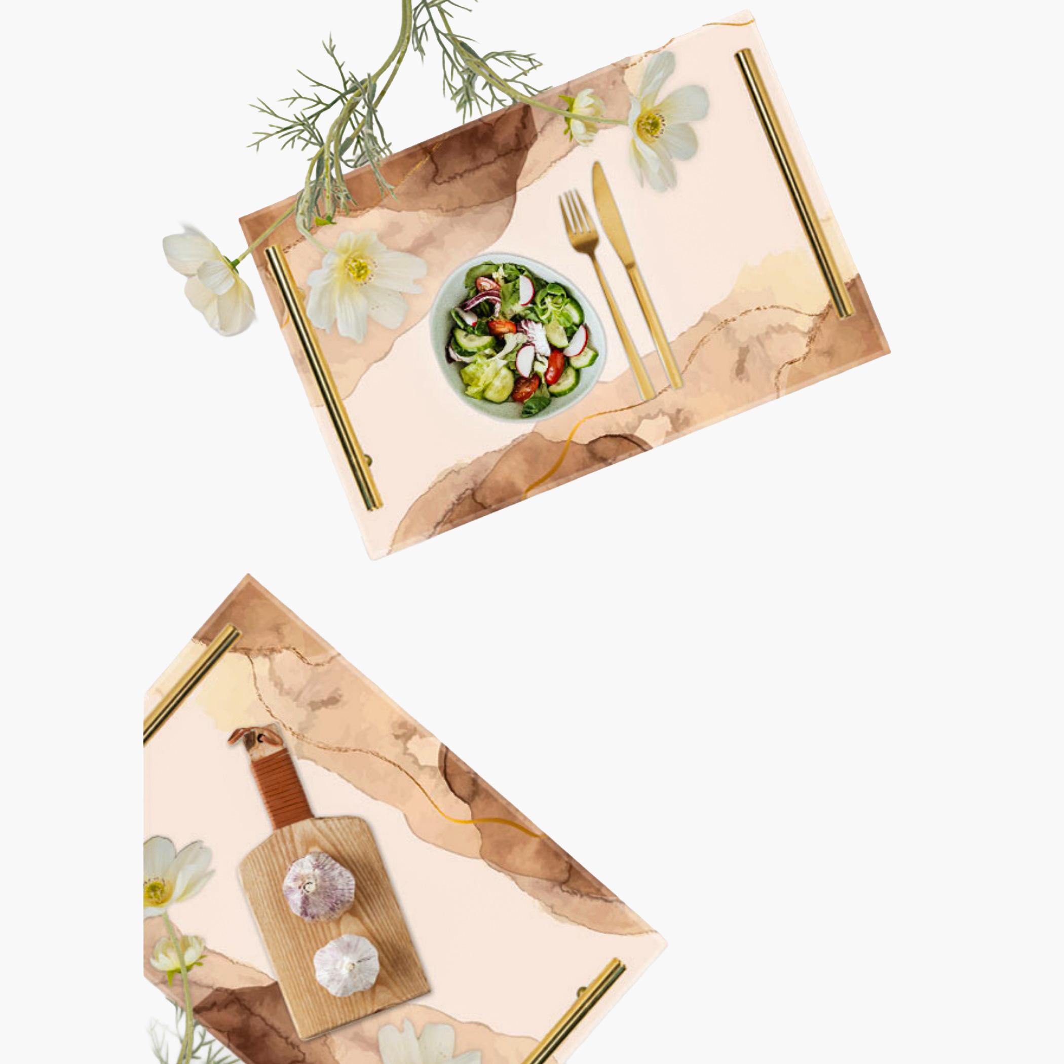 Decorative Acrylic Serving Tray with Gold Metal Handles and Marble Design 24×34 cm-household-dining-serveware-servingtrays-image-2