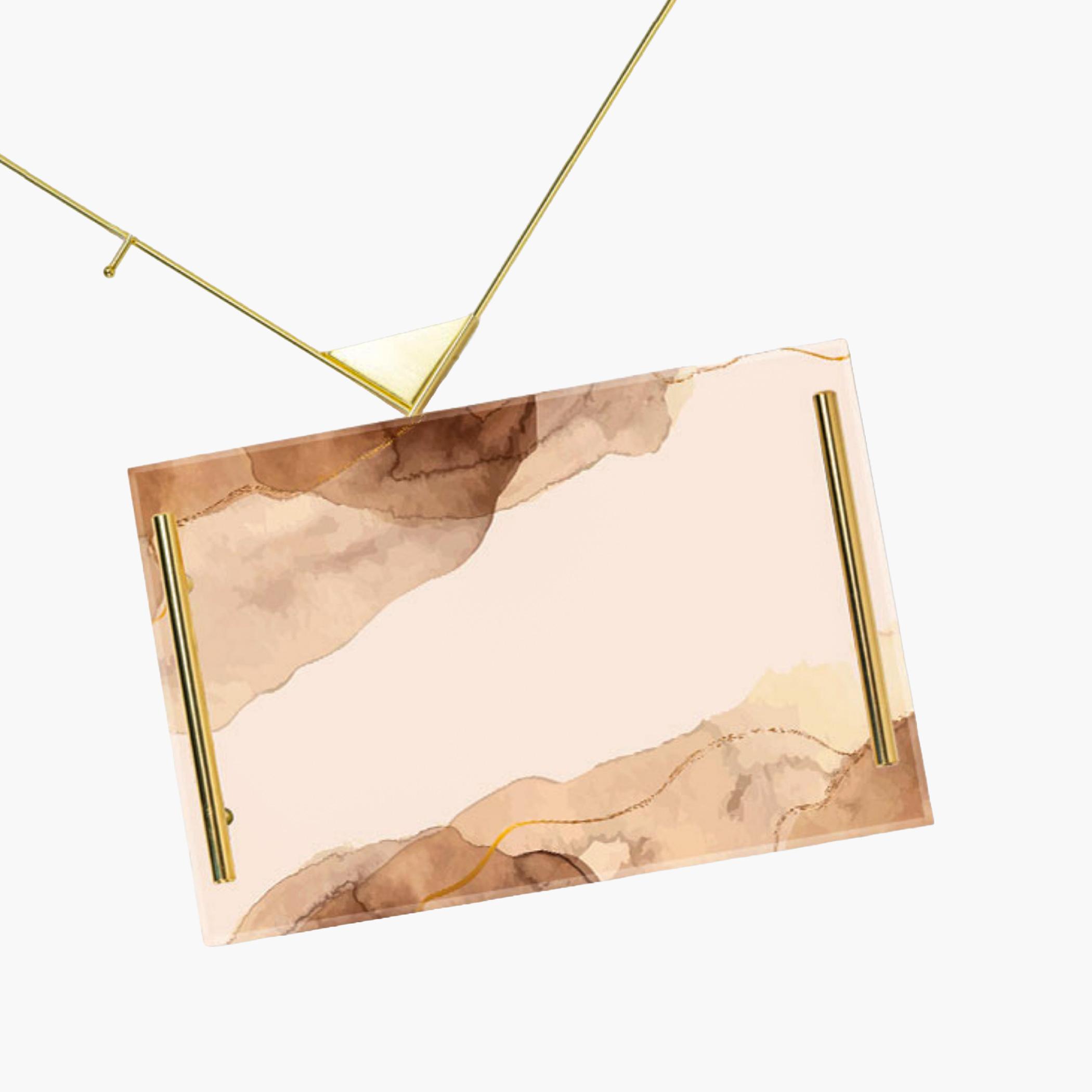 Decorative Acrylic Serving Tray with Gold Metal Handles and Marble Design 24×34 cm-household-dining-serveware-servingtrays-image-4