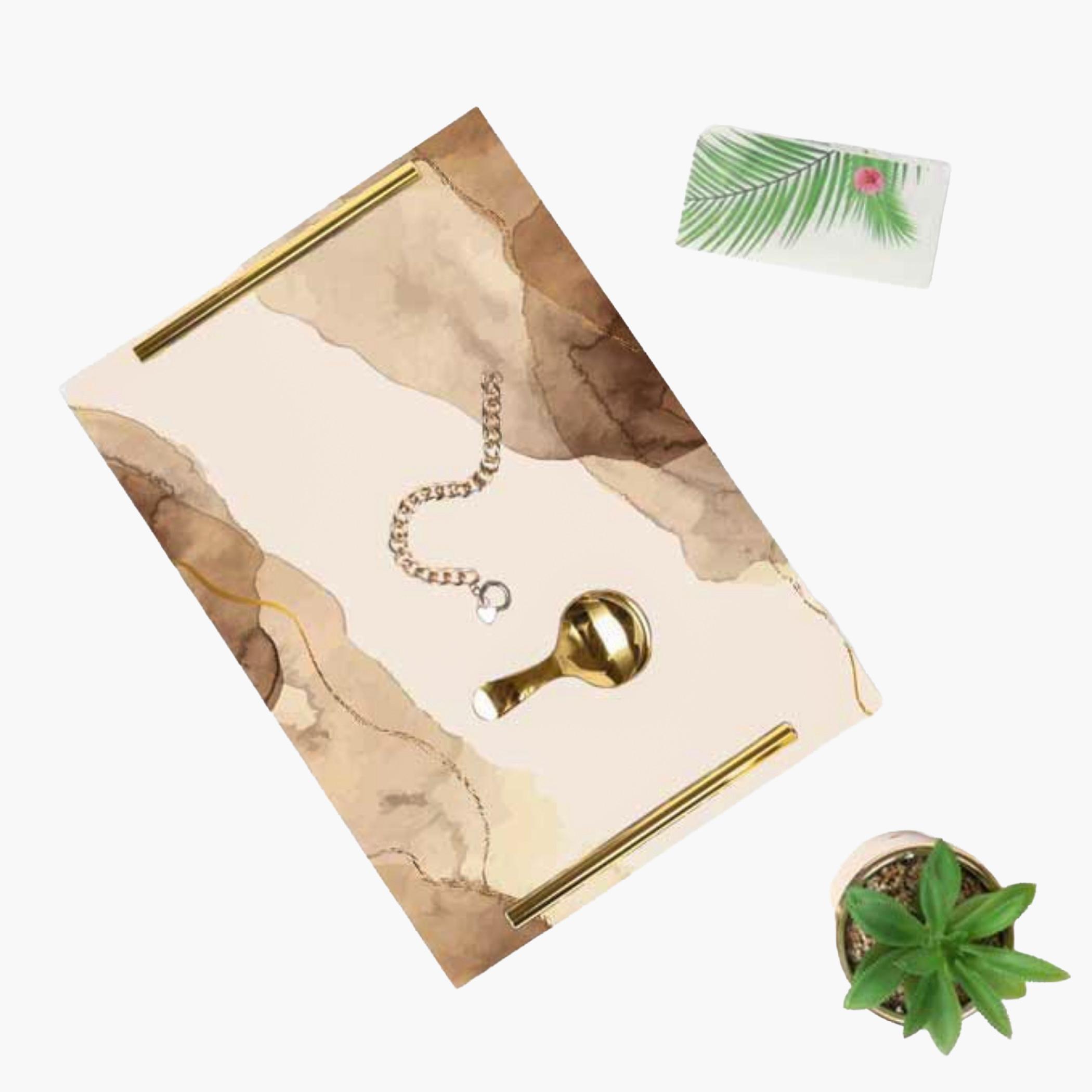 Decorative Acrylic Serving Tray with Gold Metal Handles and Marble Design 24×34 cm-household-dining-serveware-servingtrays-image-5