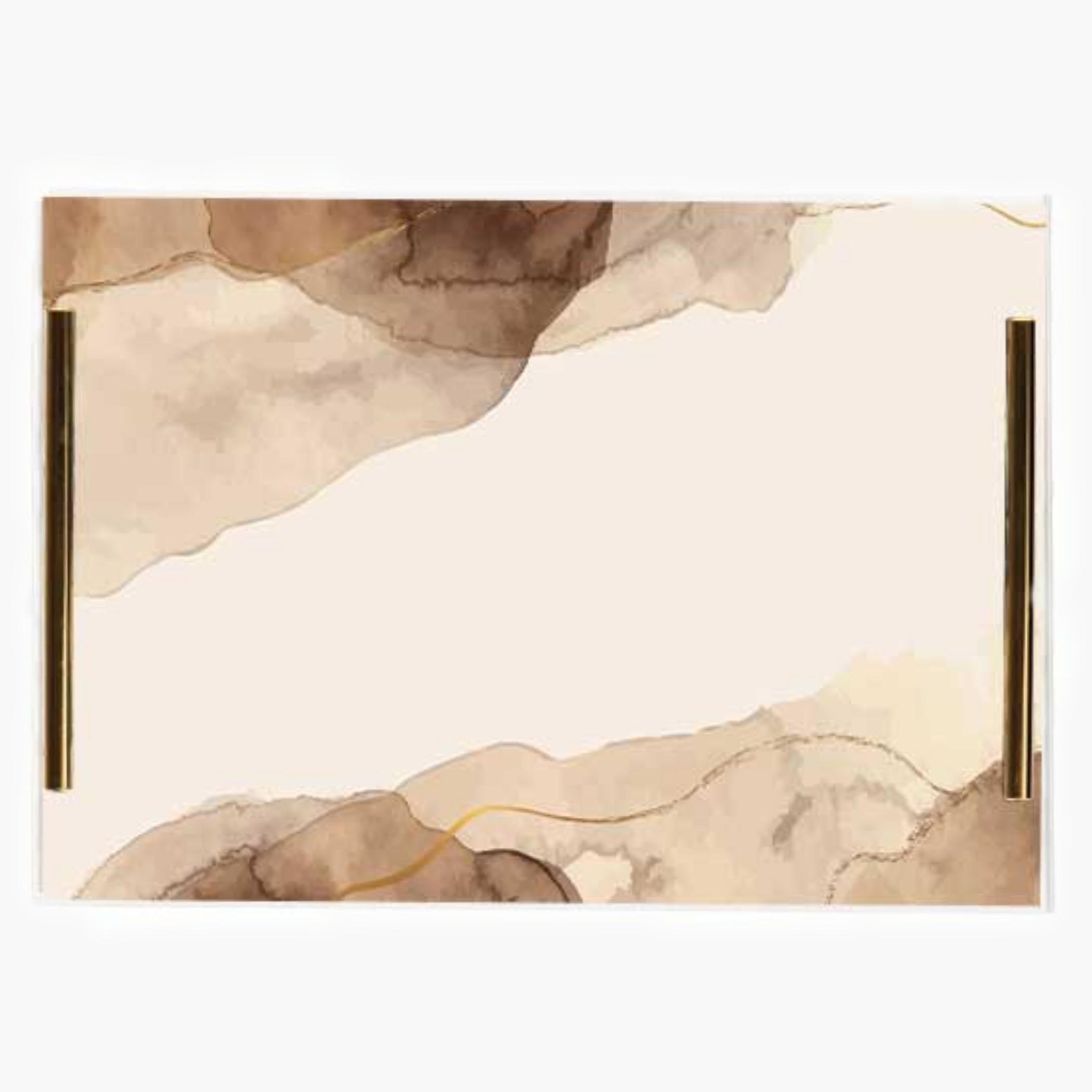 Decorative Acrylic Serving Tray with Gold Metal Handles and Marble Design 20×30 cm-household-dining-serveware-servingtrays-image-1