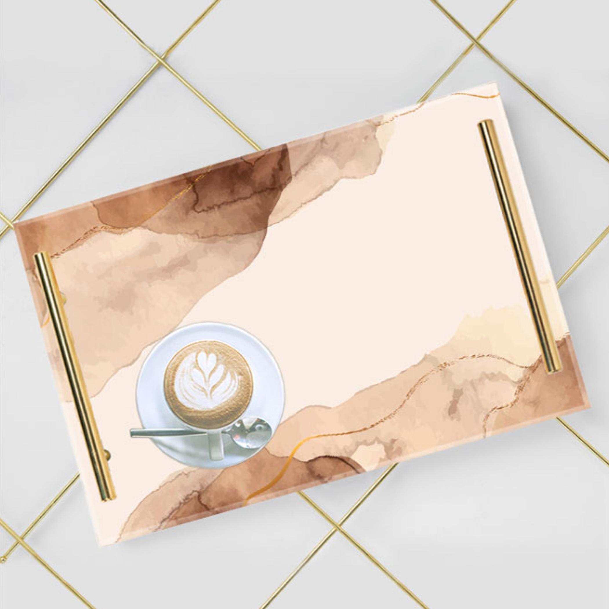 Decorative Acrylic Serving Tray with Gold Metal Handles and Marble Design 20×30 cm-household-dining-serveware-servingtrays-image-2