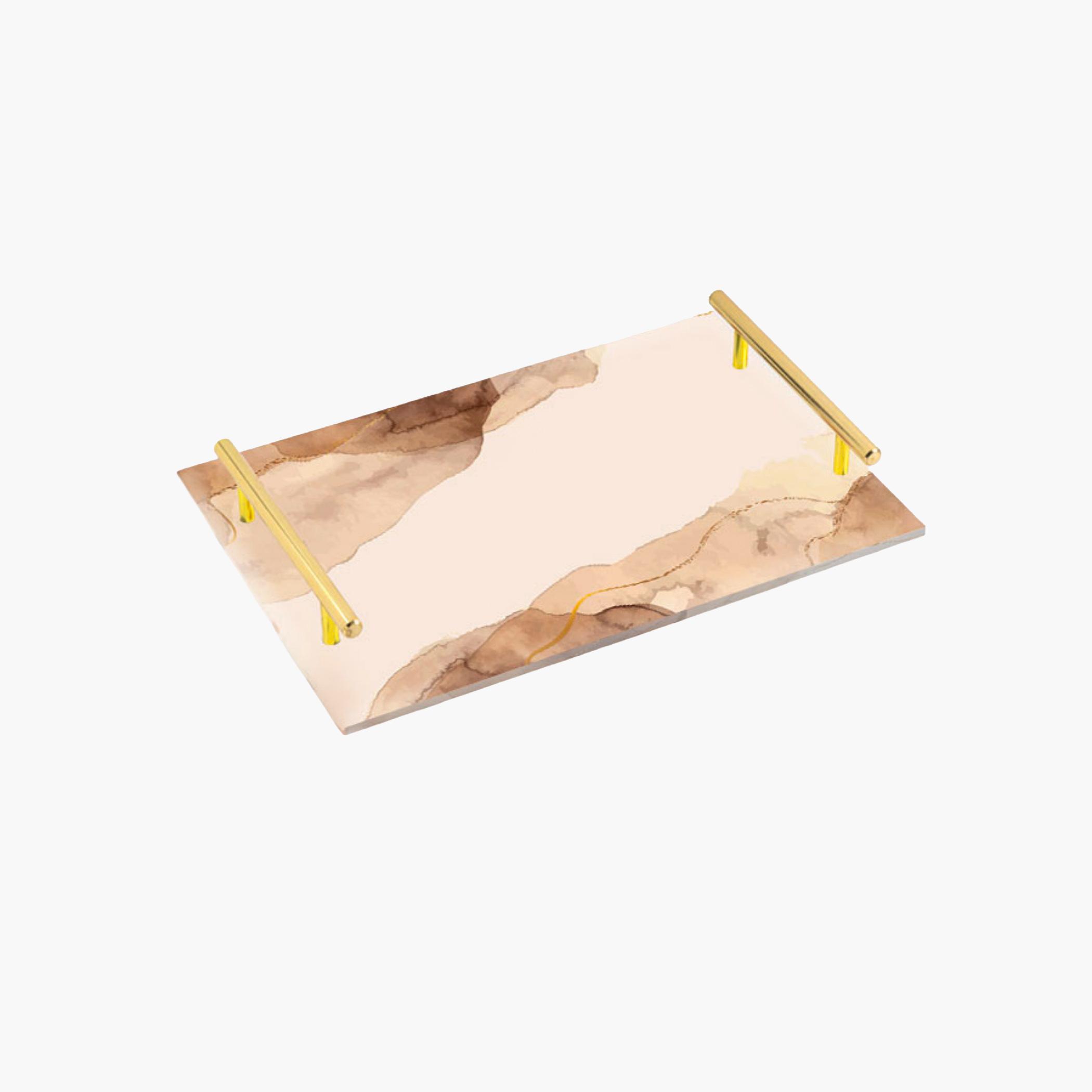 Decorative Acrylic Serving Tray with Gold Metal Handles and Marble Design 20×30 cm-household-dining-serveware-servingtrays-image-4